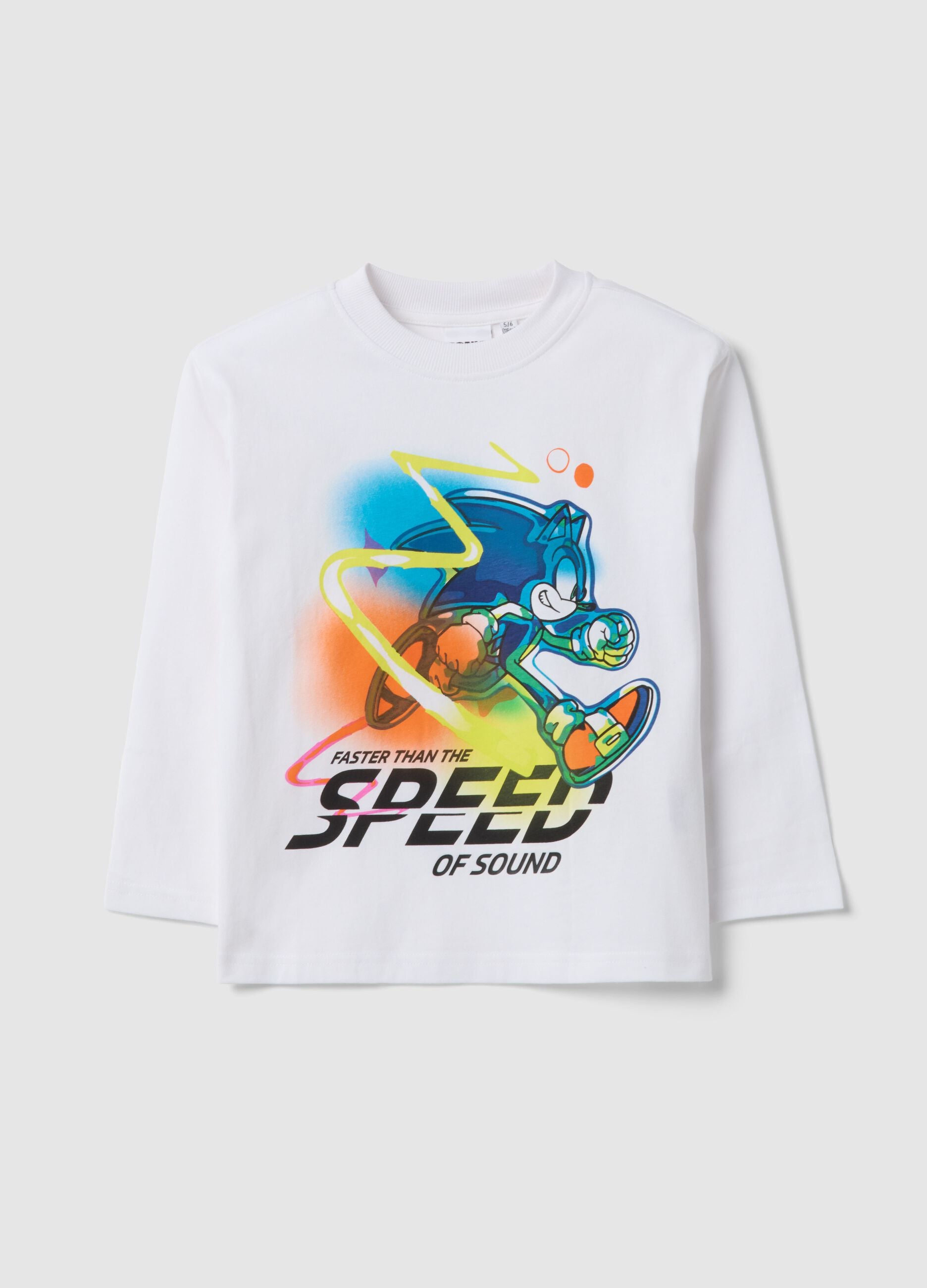 White children's T-shirt in pure cotton with Sonic print