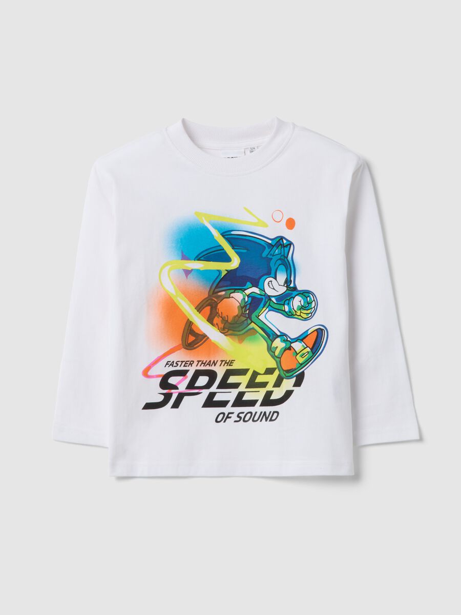 White children's T-shirt in pure cotton with Sonic print_0