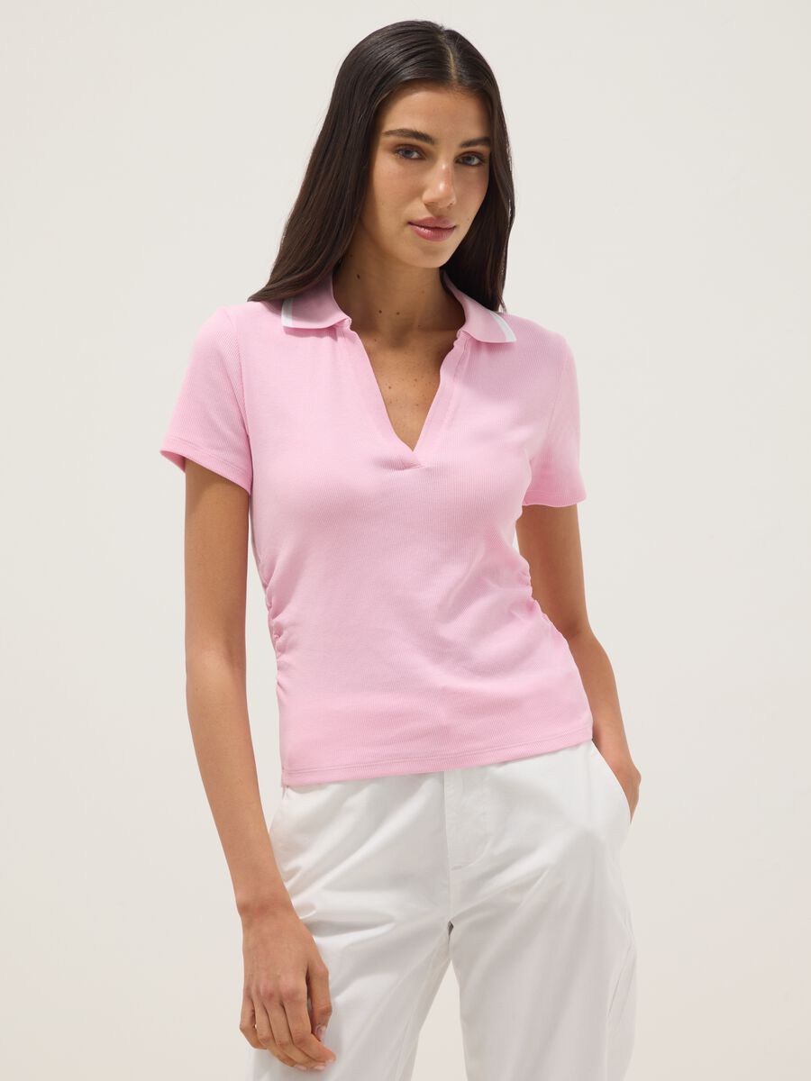 Pink stretch cotton short-sleeve polo shirt, regular fit_1