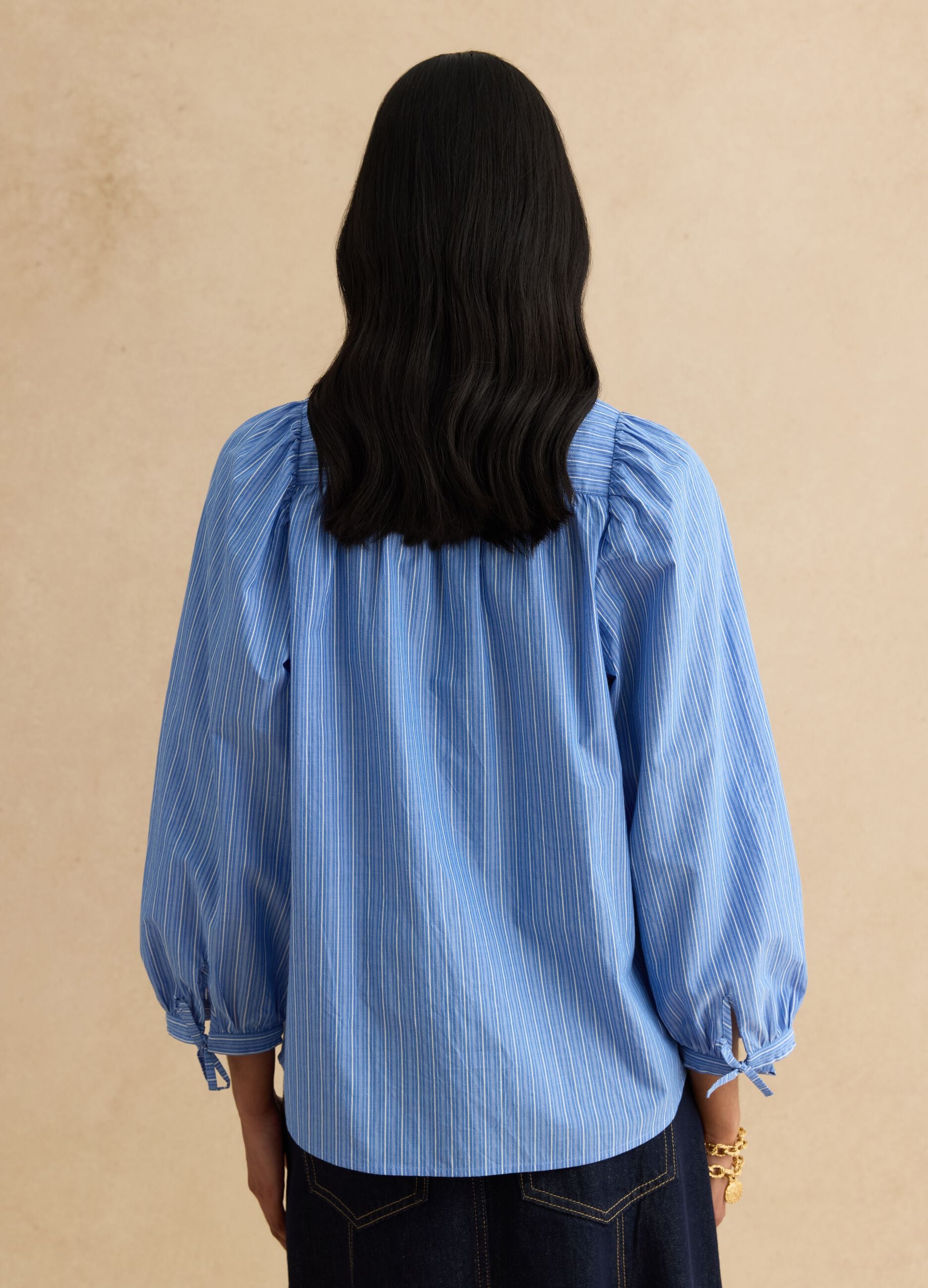 Multicolour striped pure cotton shirt with regular fit and Mandarin collar