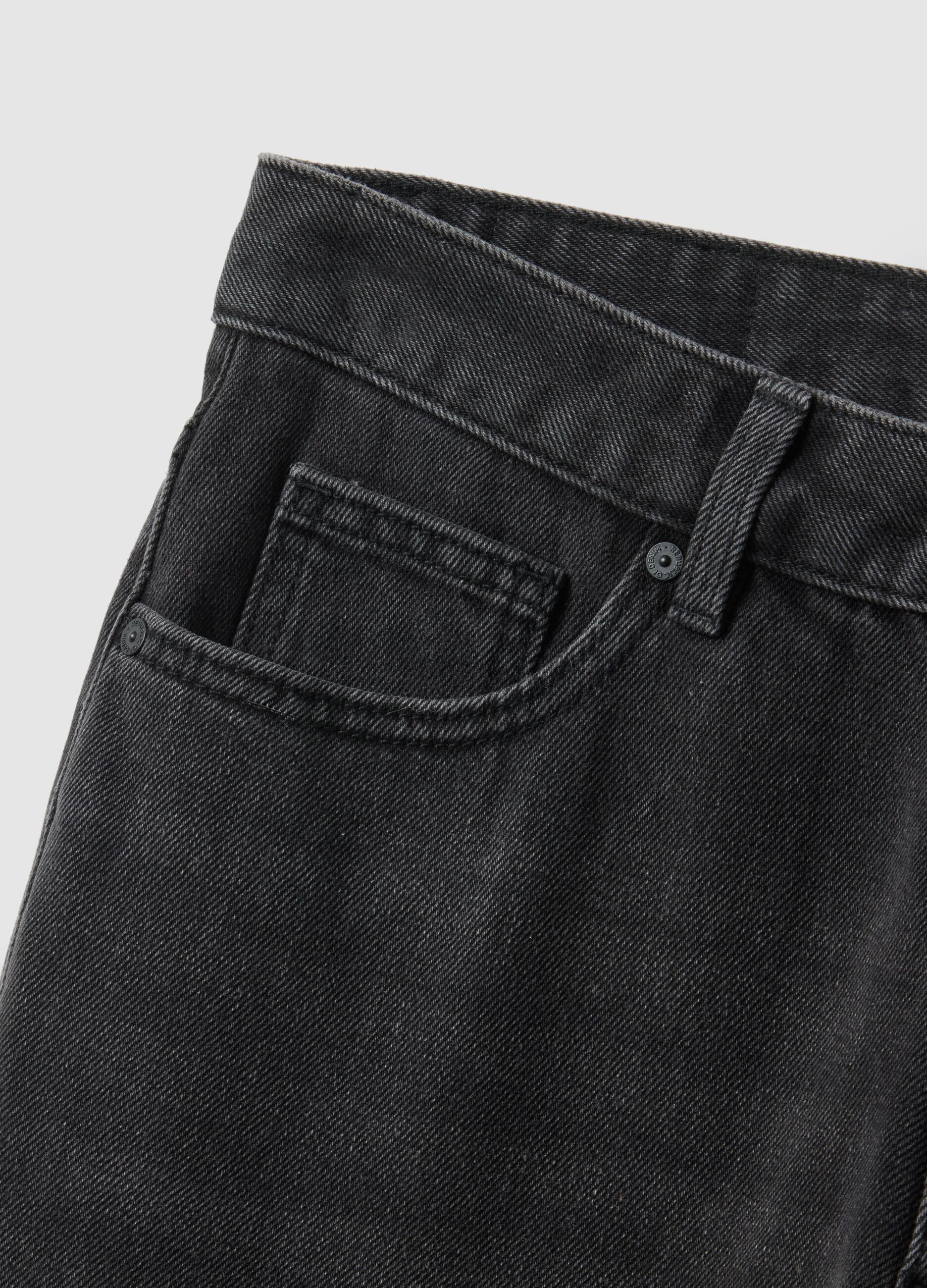 Black denim cotton blend regular fit stretch jeans