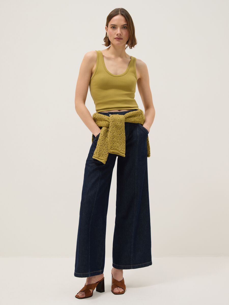 Yellow regular fit stretch cotton tank top_1