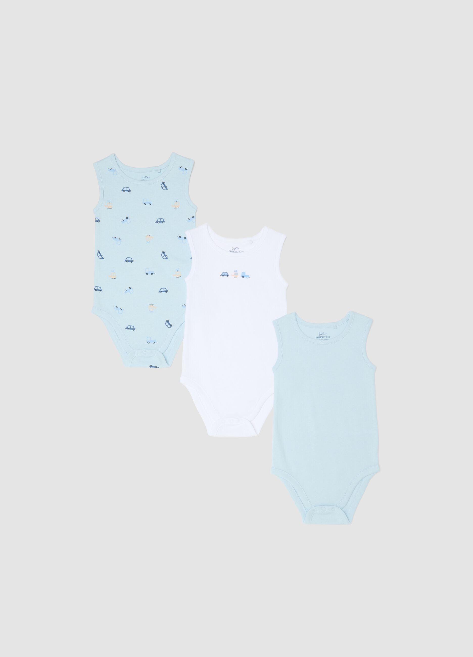 Multicolour sleeveless cotton bodysuit tripack for newborns