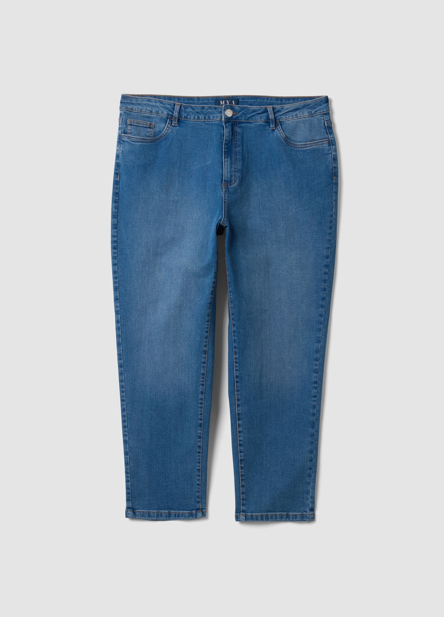 Blue denim slim-fit stretch cotton jeans