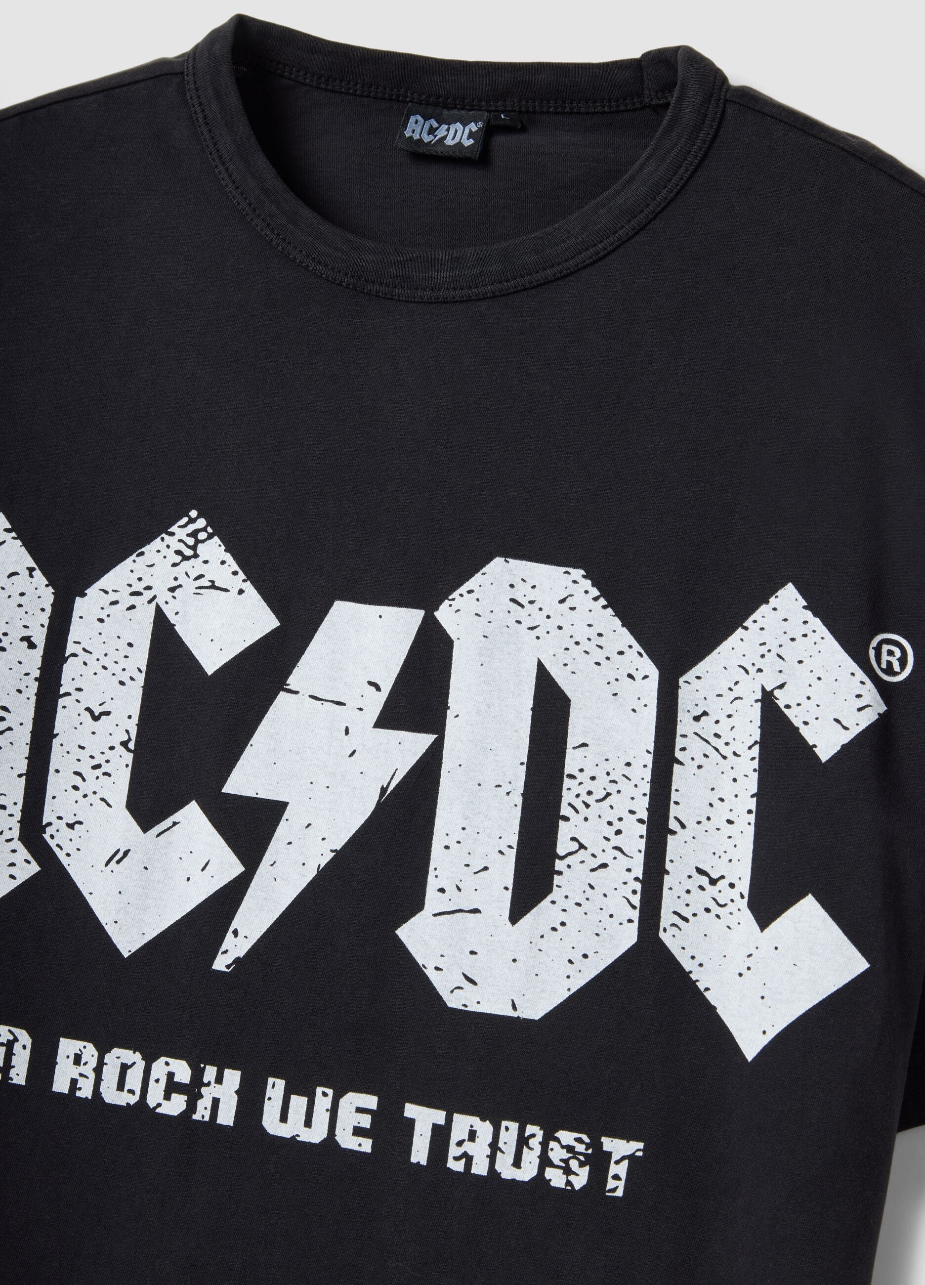 Black regular fit pure cotton T-shirt with AC/DC logo