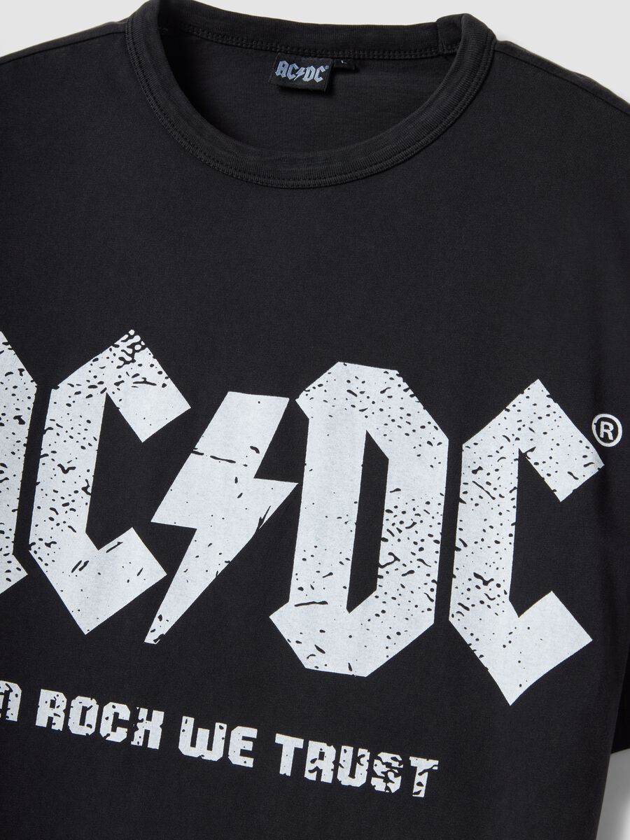 Black regular fit pure cotton T-shirt with AC/DC logo_5