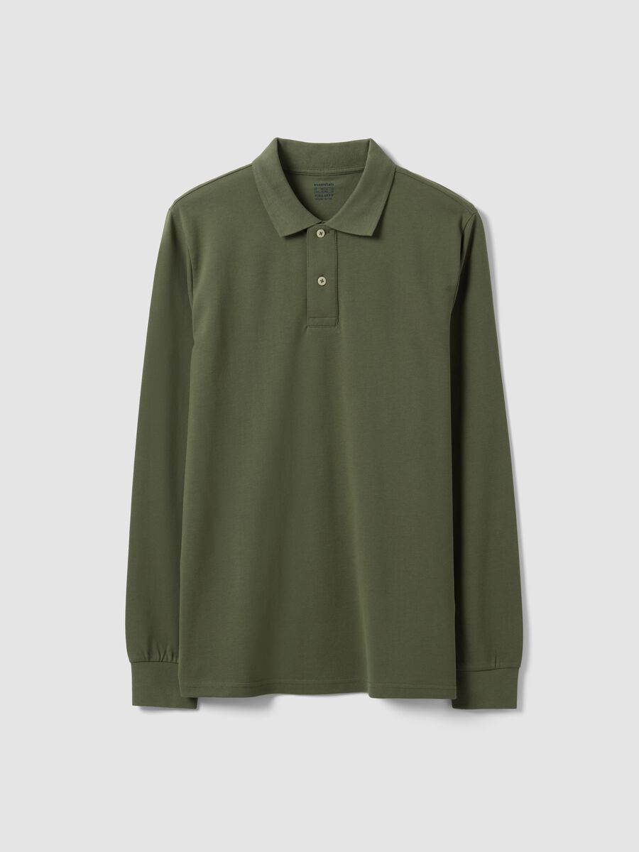 Green long-sleeve organic cotton piqu&eacute; polo shirt, regular fit_0