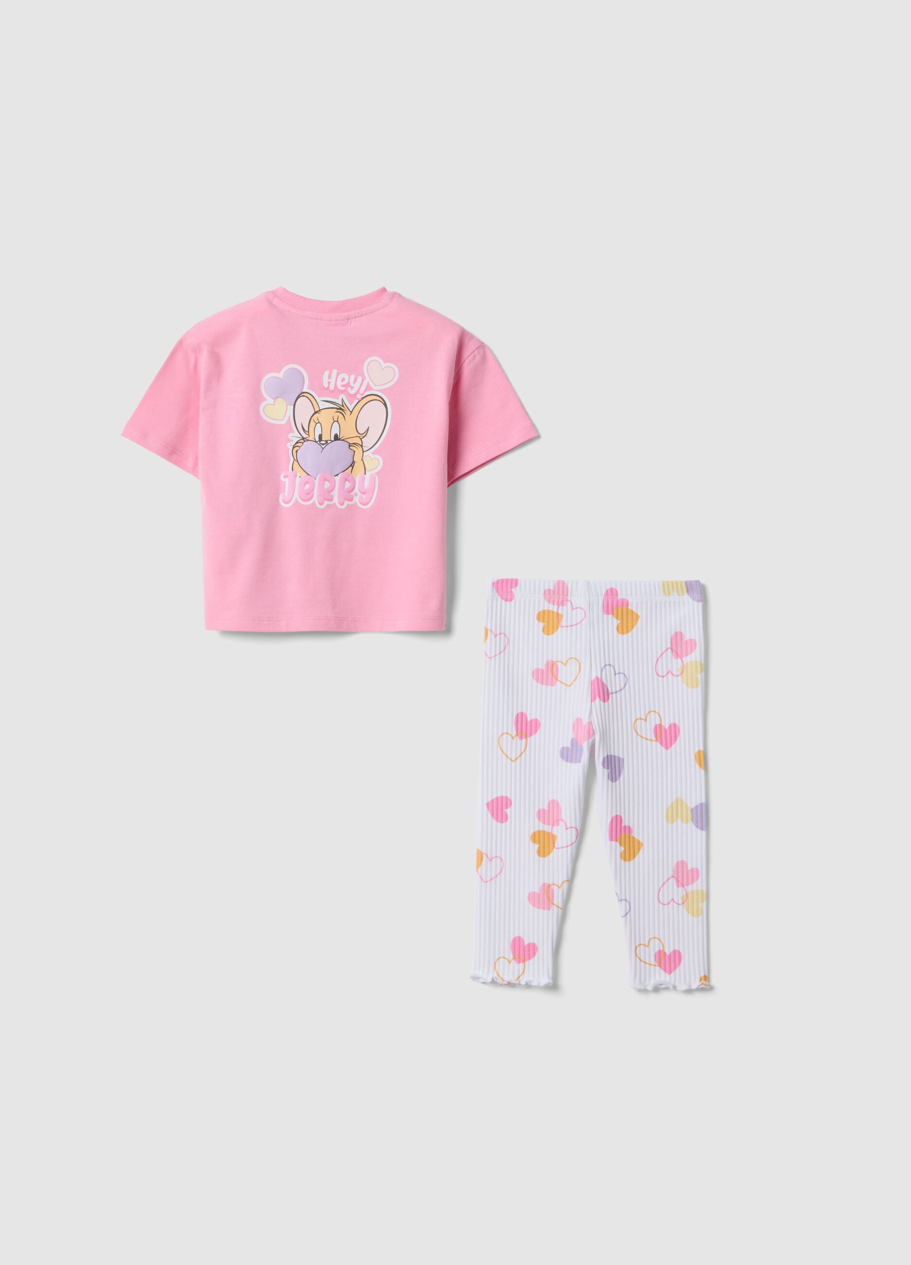 Pink stretch cotton outfit for girl with print
