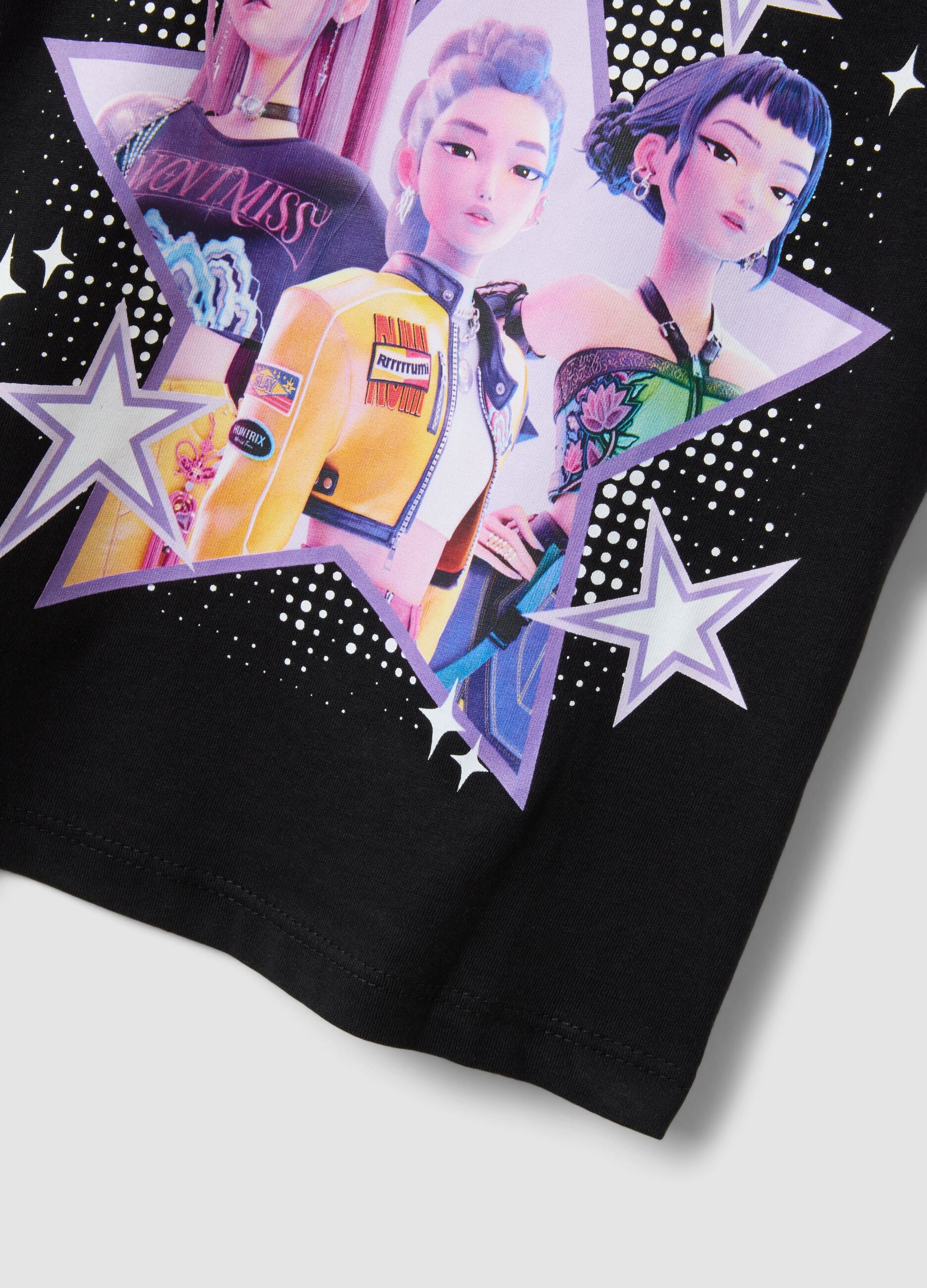 Girls' regular fit black pure cotton T-shirt with print