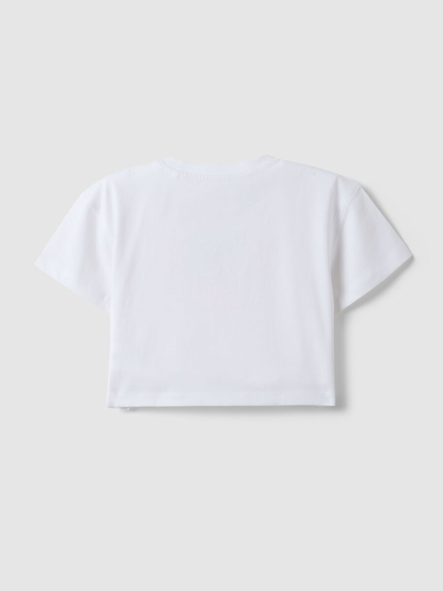 Girls' White Pure Cotton Boxy Fit T-shirt with Beaded Flowers_1