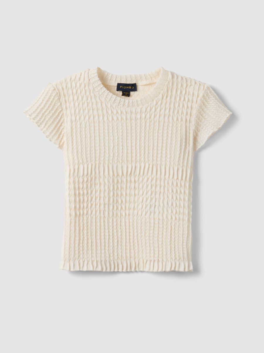 Girls&rsquo; white stretch-fabric T-shirt, regular fit_3