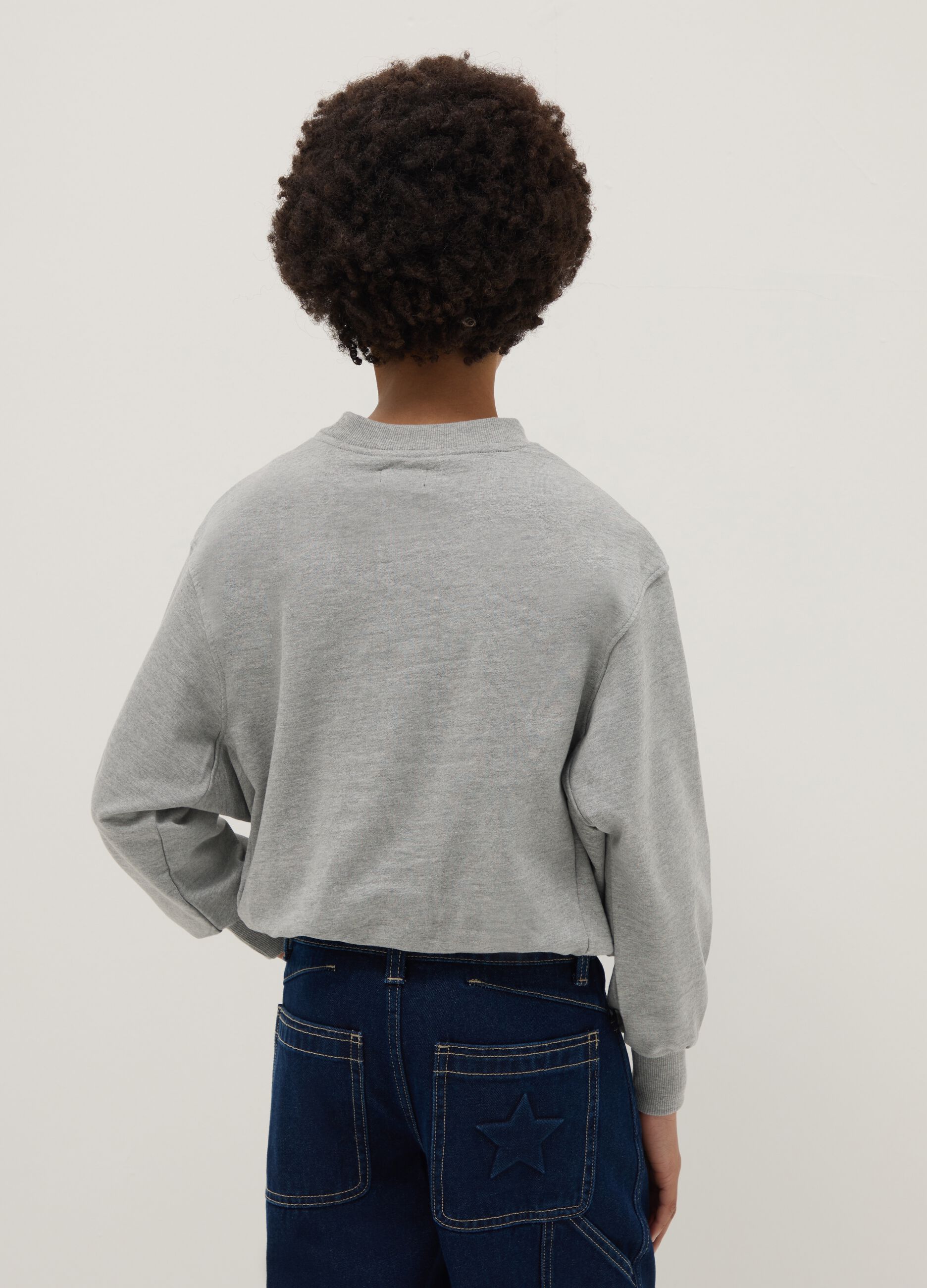 Grey cotton blend girls' relaxed fit sweatshirt with star