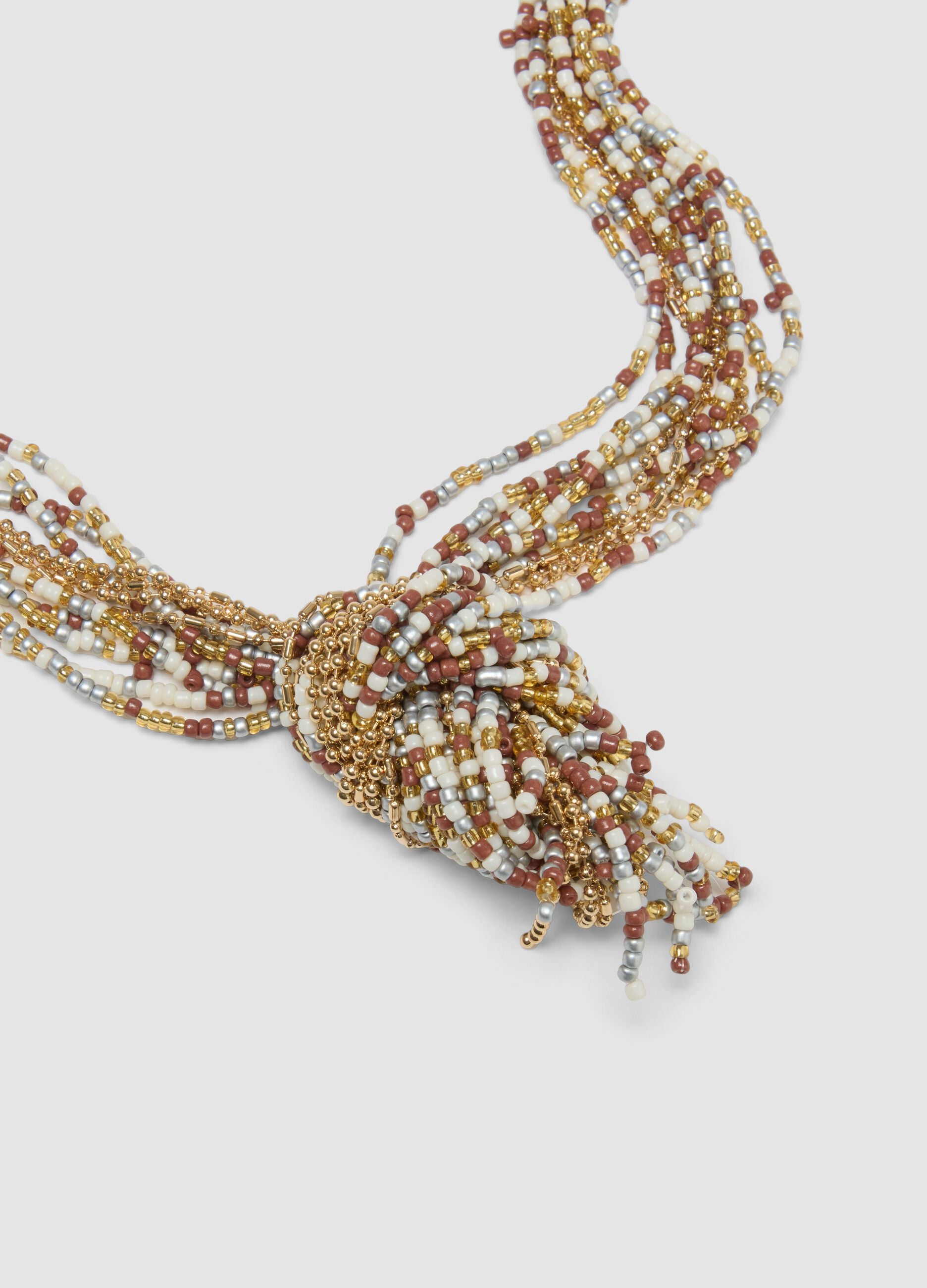 Multi-strand necklace with intertwined colourful beads