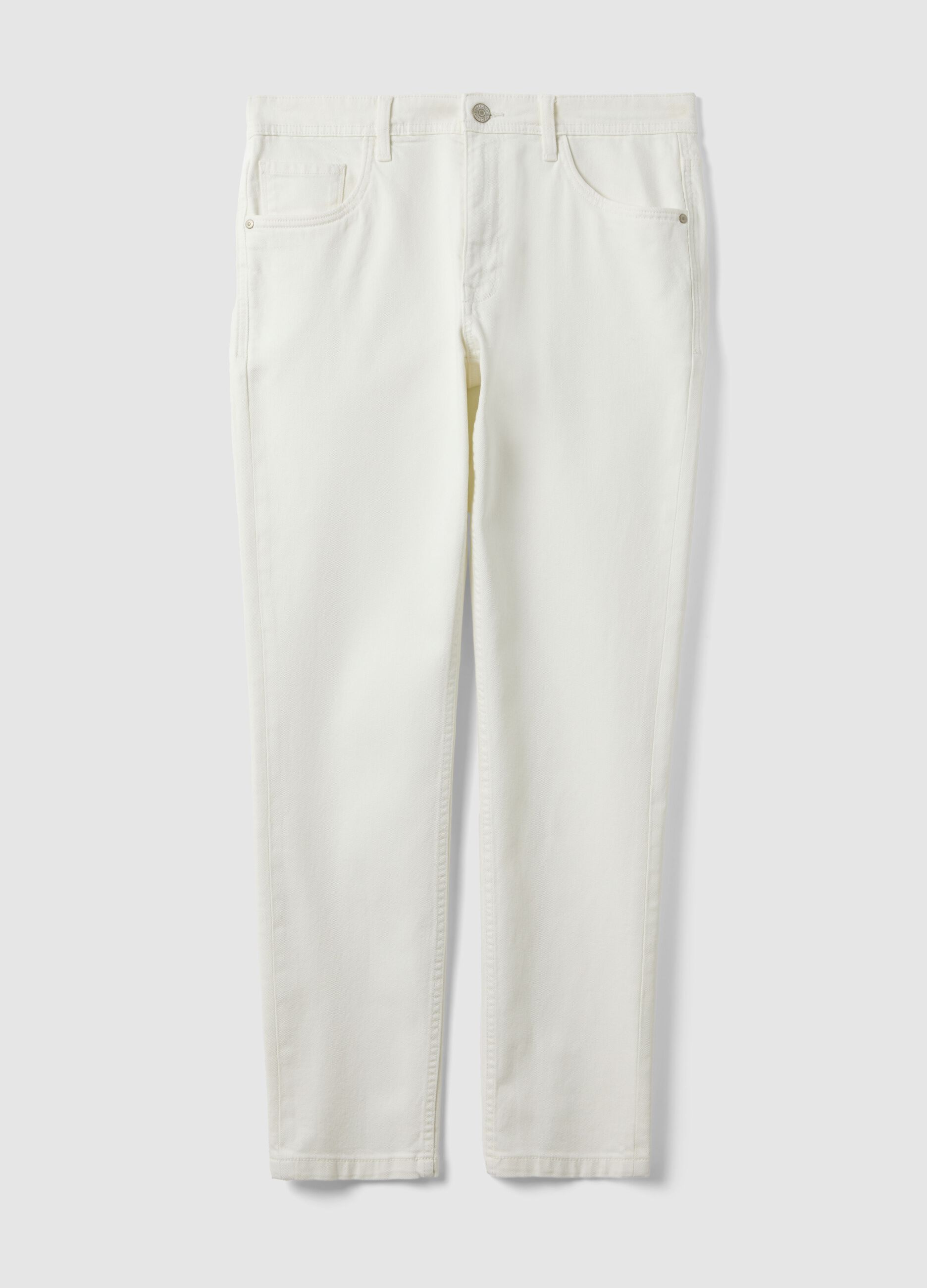 White stretch cotton slim fit jeans with five pockets