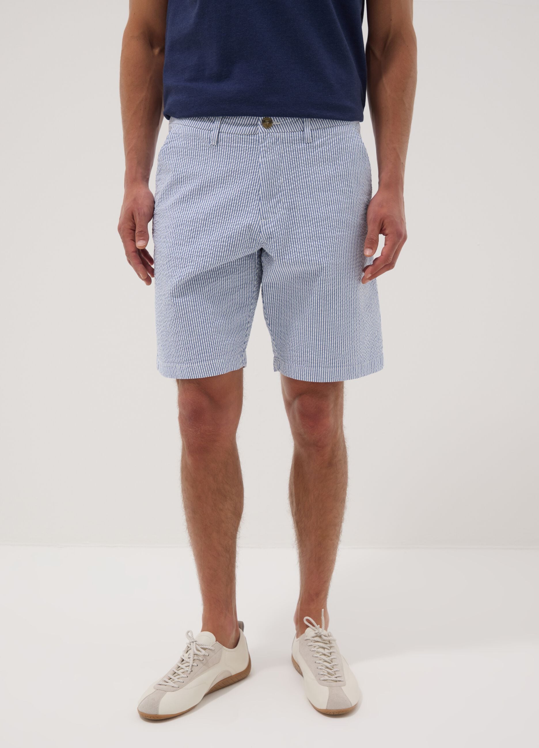 Blue striped stretch-cotton chino shorts, regular fit