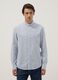 Multicoloured striped shirt with band collar in linen and cotton blend, regular fit_1