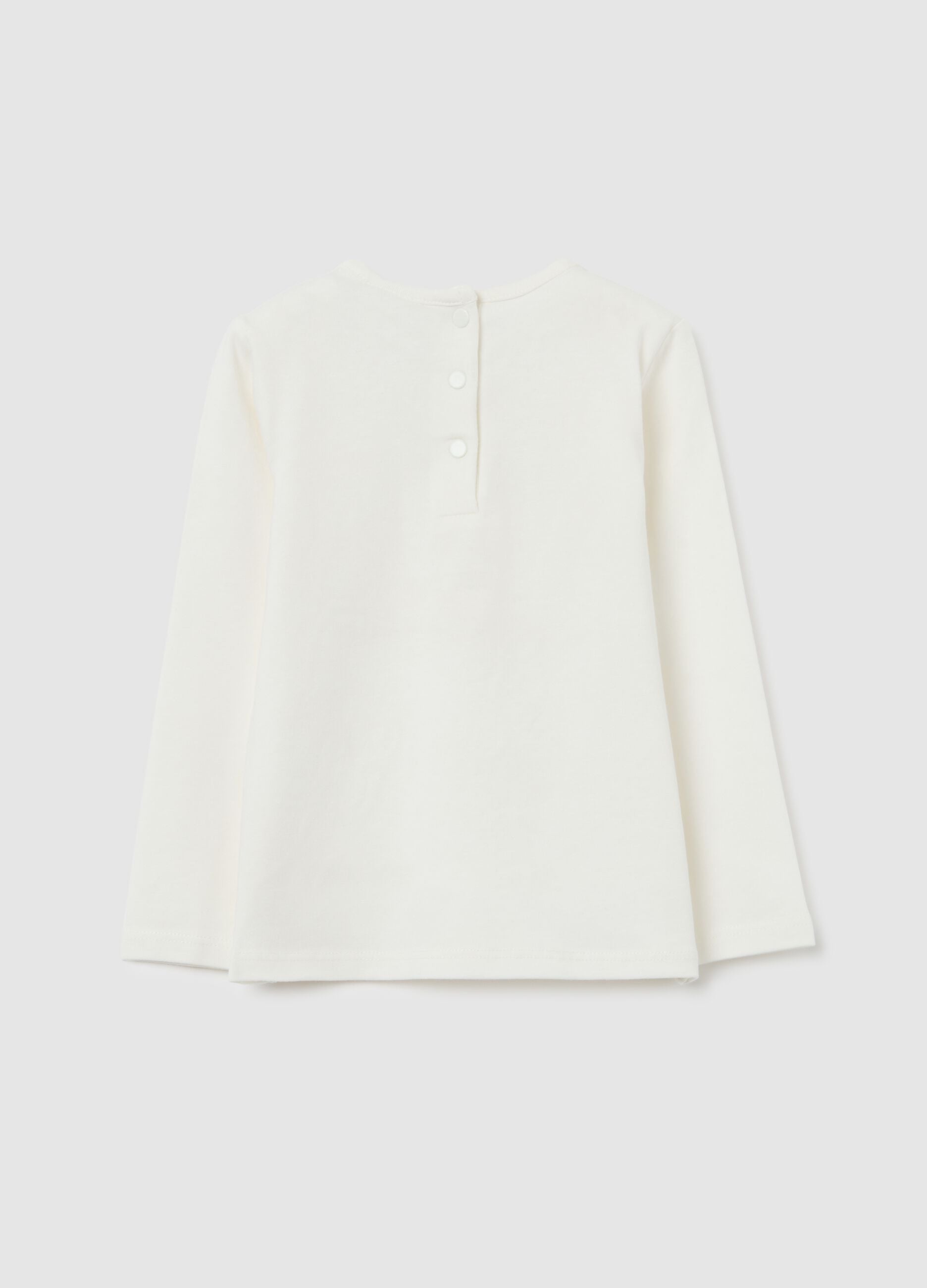 White stretch cotton embroidered girls' top, regular fit