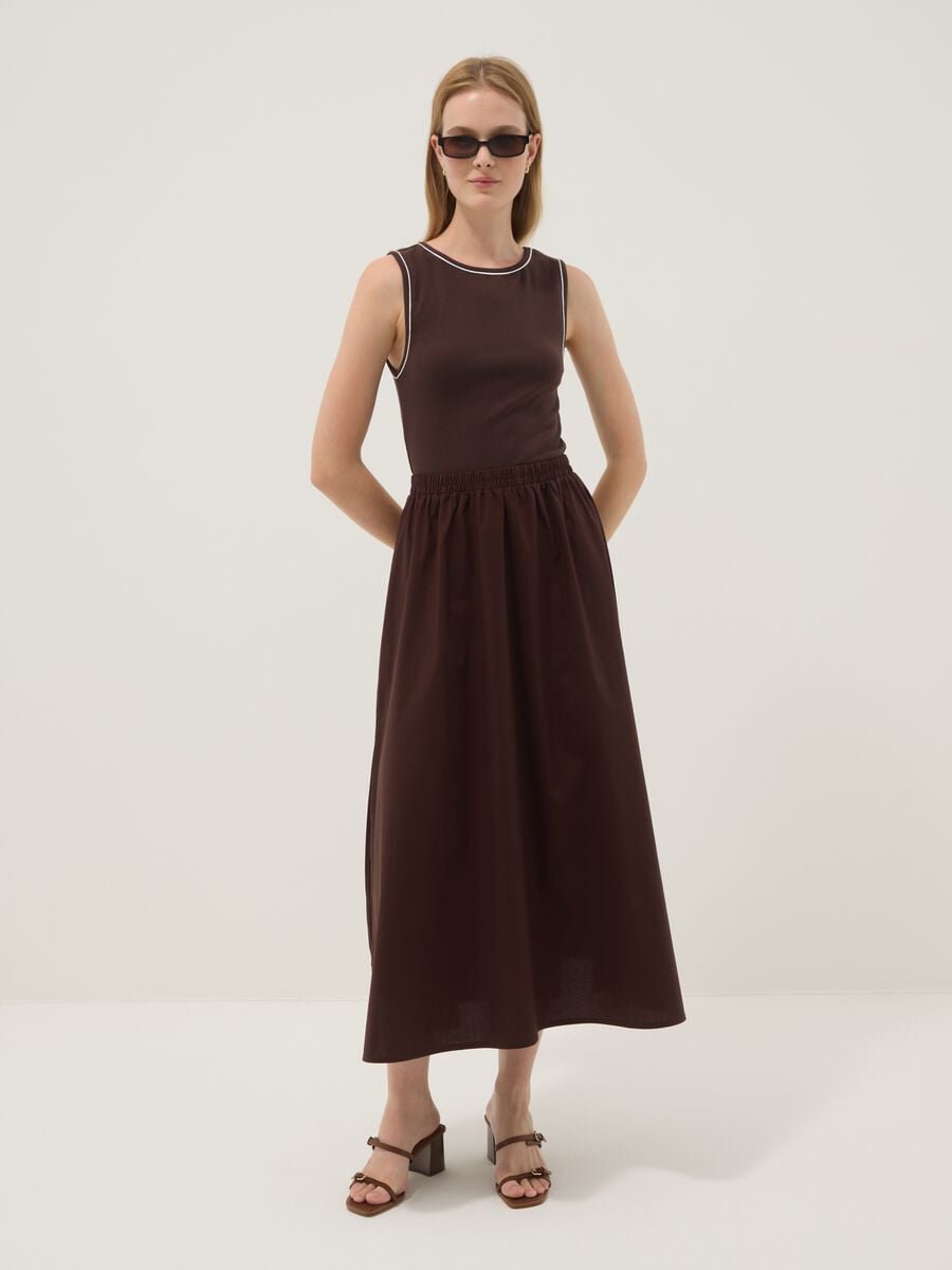 Brown sleeveless stretch cotton dress, regular fit_0