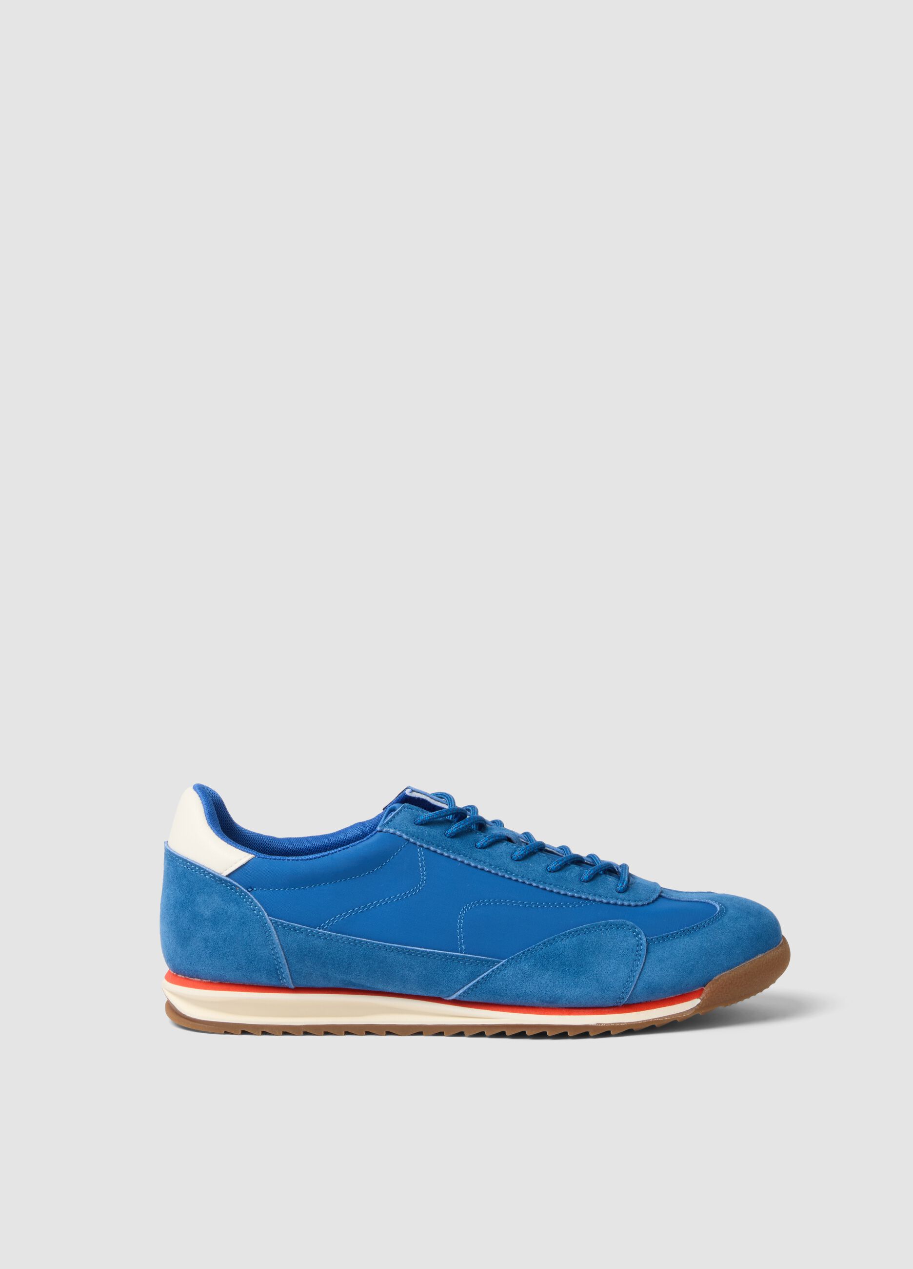 Blue genuine leather sneakers with lightweight sole