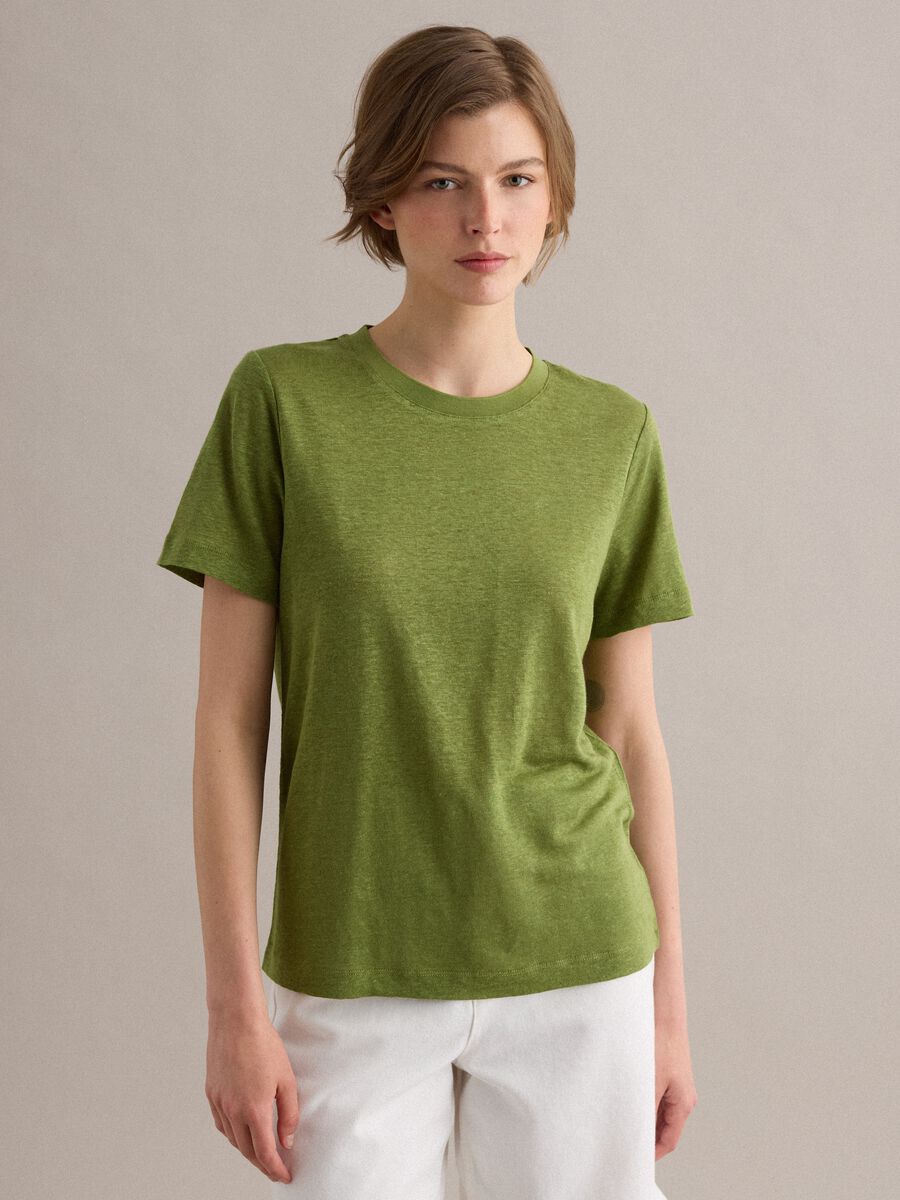 Green pure linen short-sleeve T-shirt, regular fit_0
