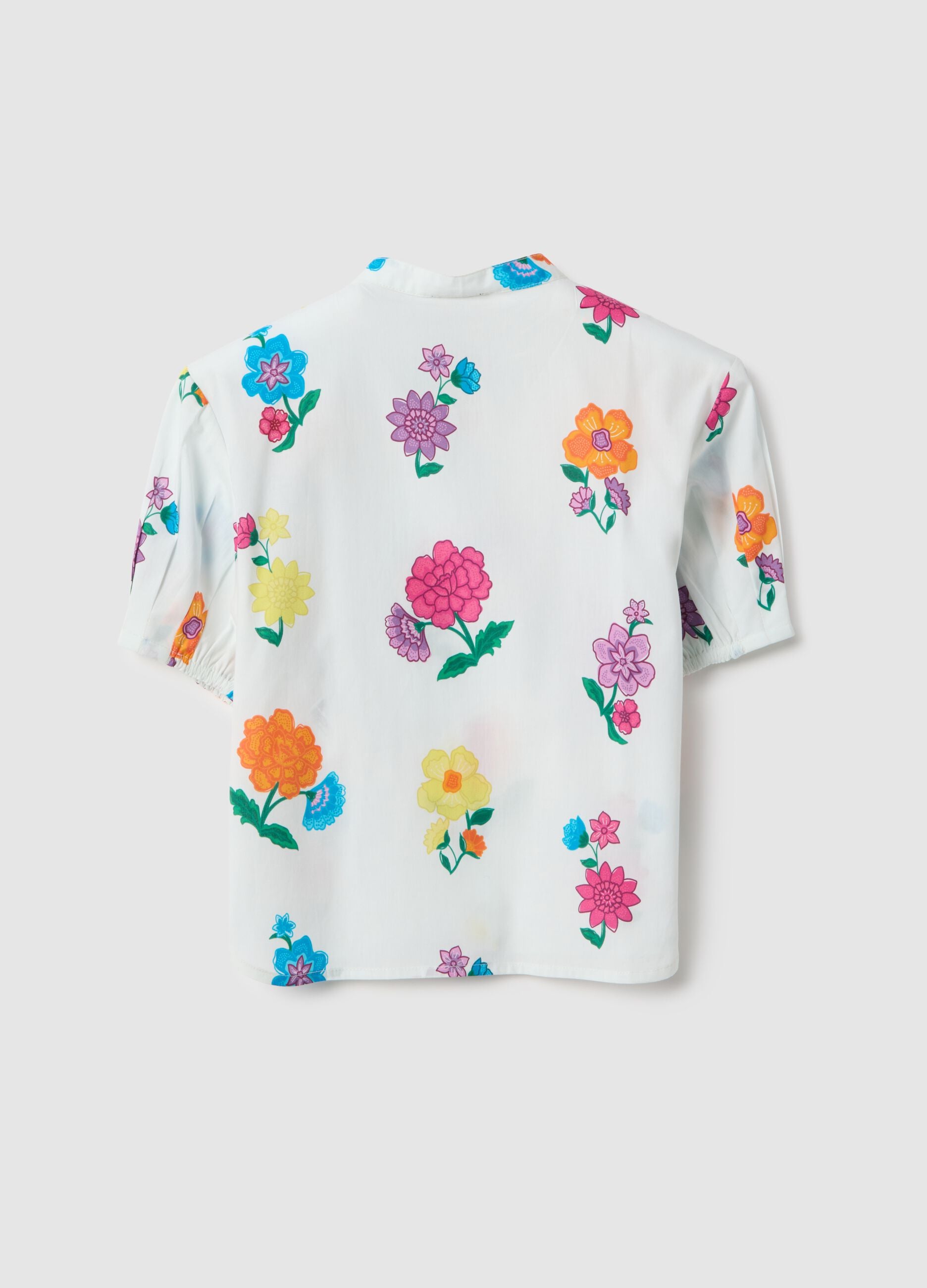 Girl's regular fit multicolour pure cotton shirt with flowers