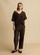 Brown oversized fit V-neck lyocell and linen blend sweater_1