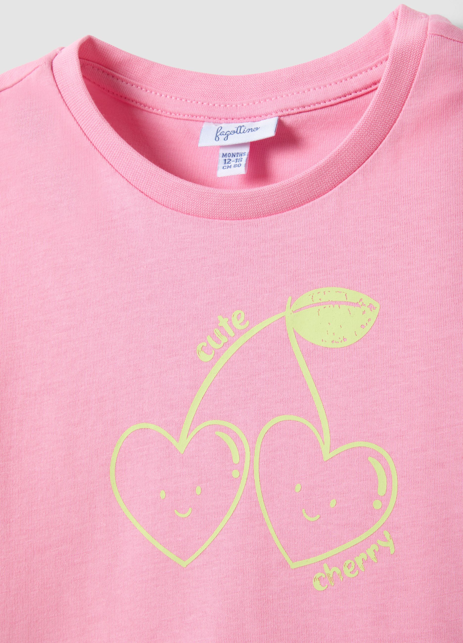 Girls' regular fit pink pure cotton T-shirt with print