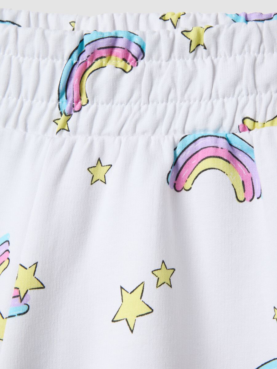 Girls' regular fit white pure cotton shorts with rainbows_2