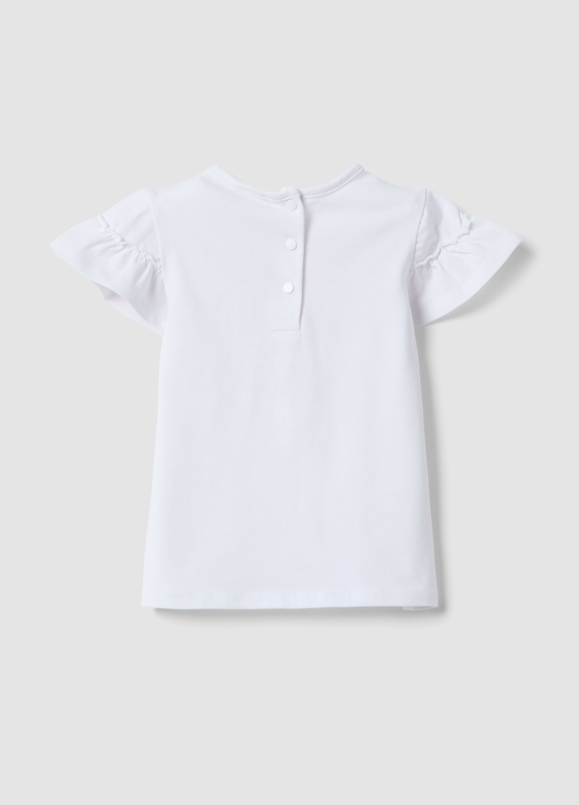 Girls' regular fit white stretch cotton t-shirt with flowers