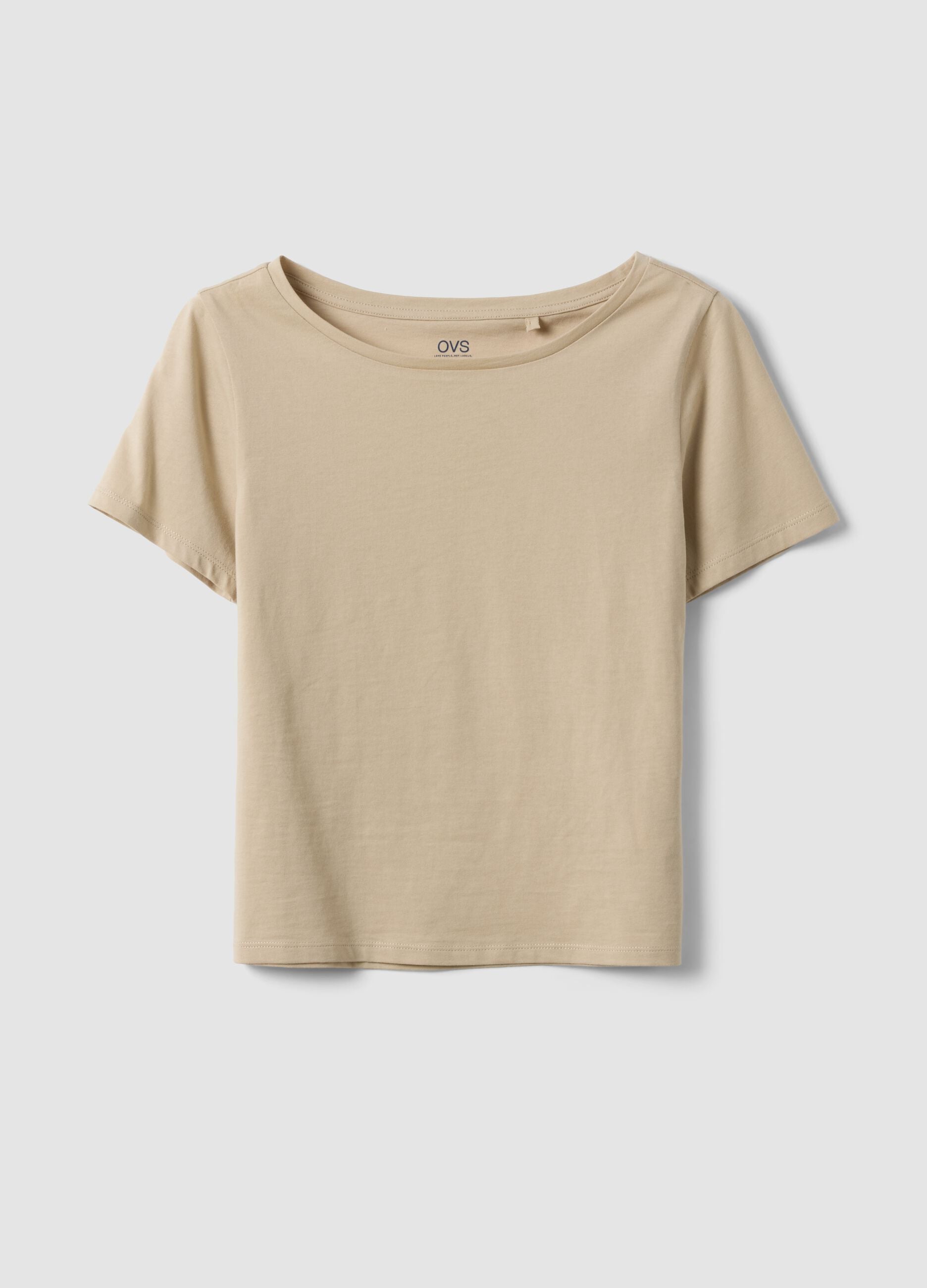 Beige short-sleeved pure cotton T-shirt