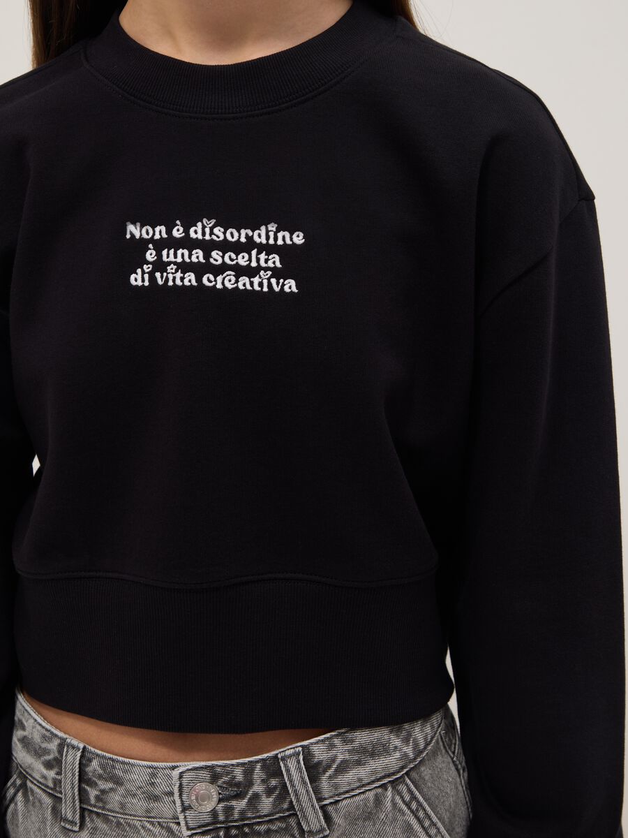 Girl's black crew-neck sweatshirt in pure cotton regular fit_2