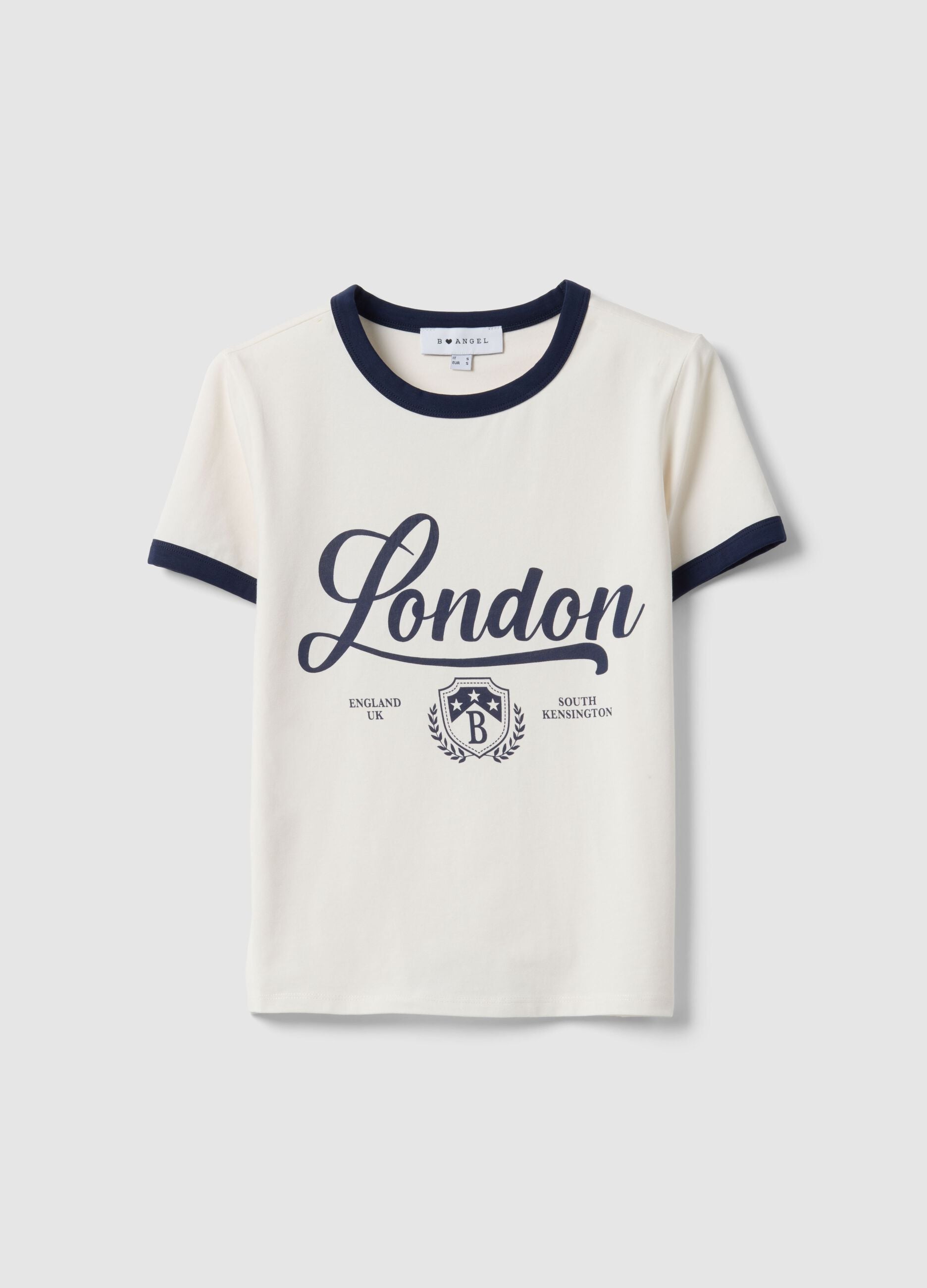 White stretch cotton T-shirt regular fit with blue print