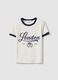 White stretch cotton T-shirt regular fit with blue print_4