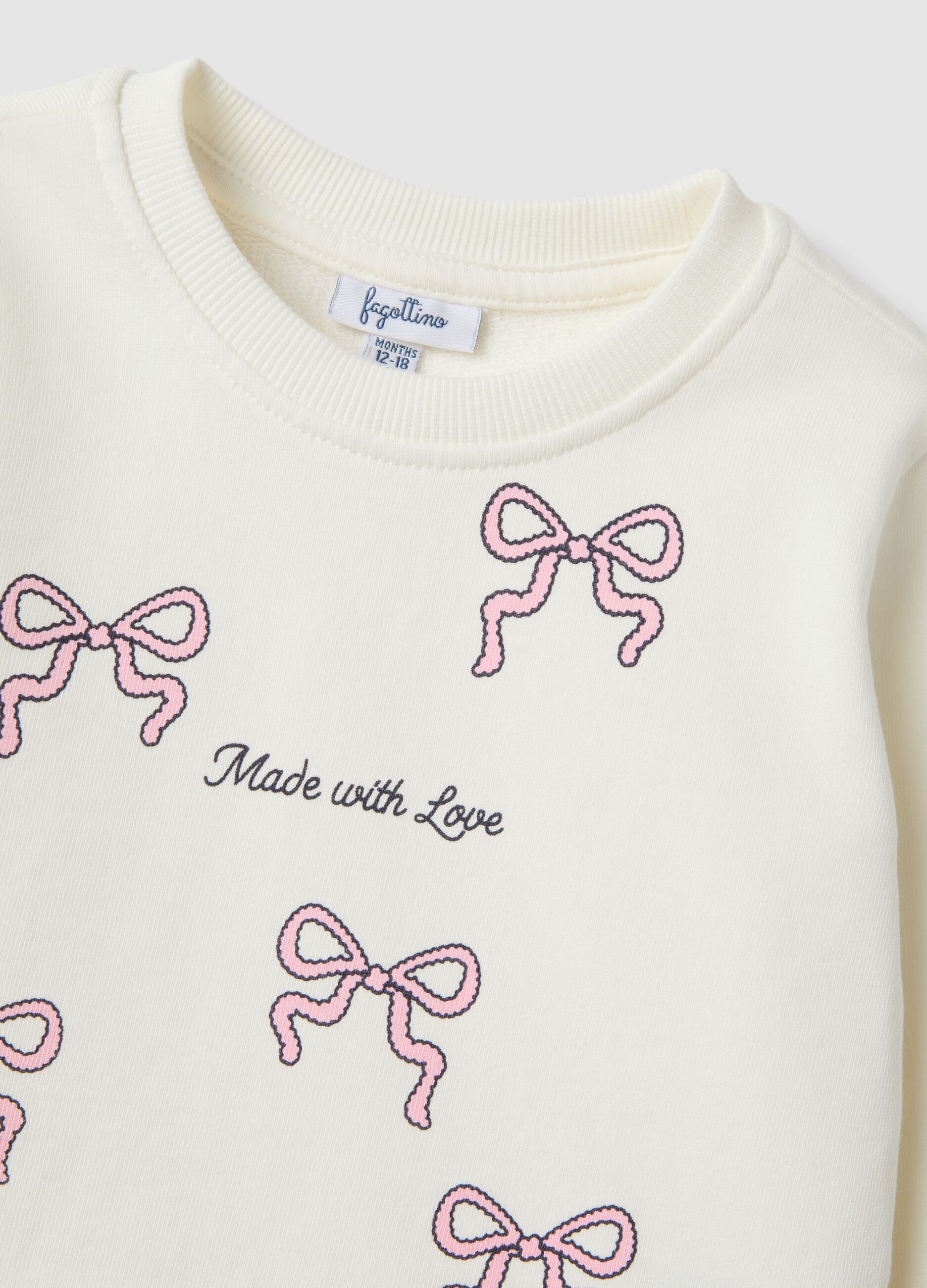 White pure cotton sweatshirt with bow print for baby girl