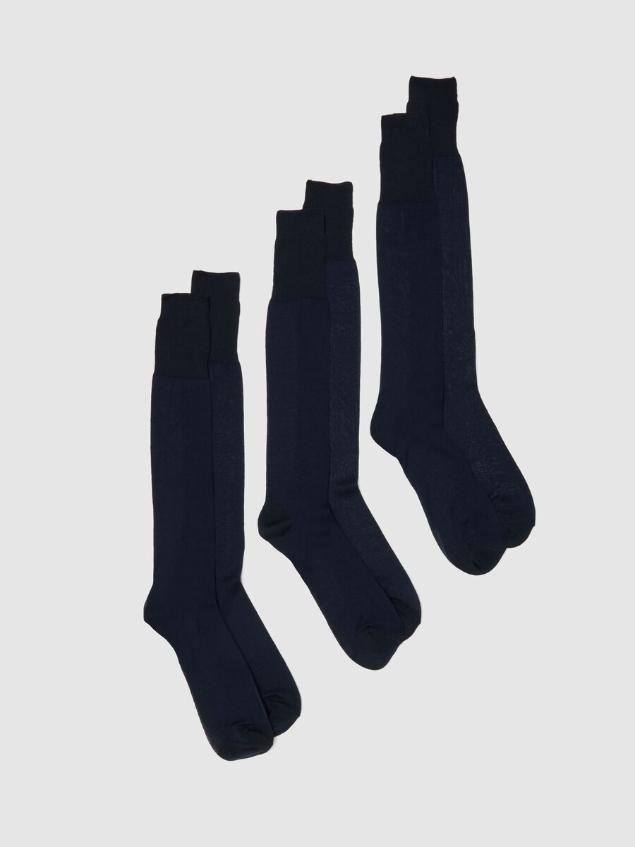 Blue pure cotton regular fit long socks tripack_0