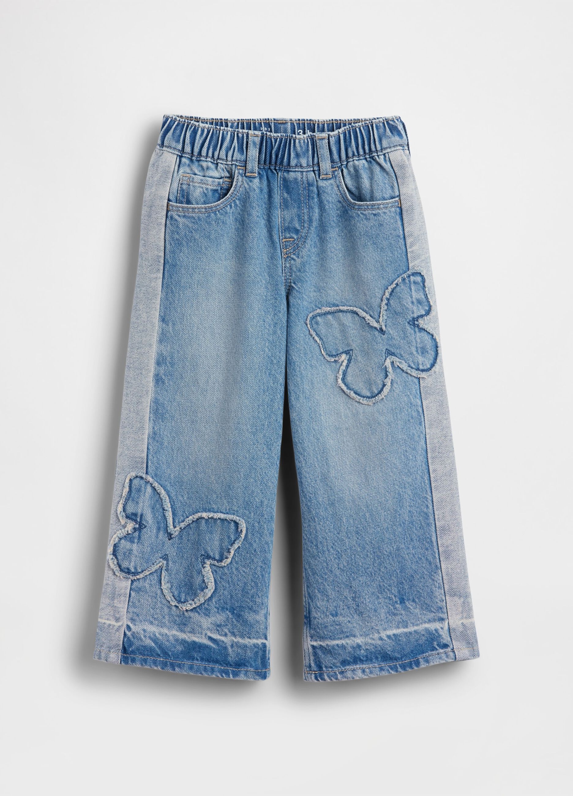 Blue pure cotton denim relaxed fit baby trousers with butterflies
