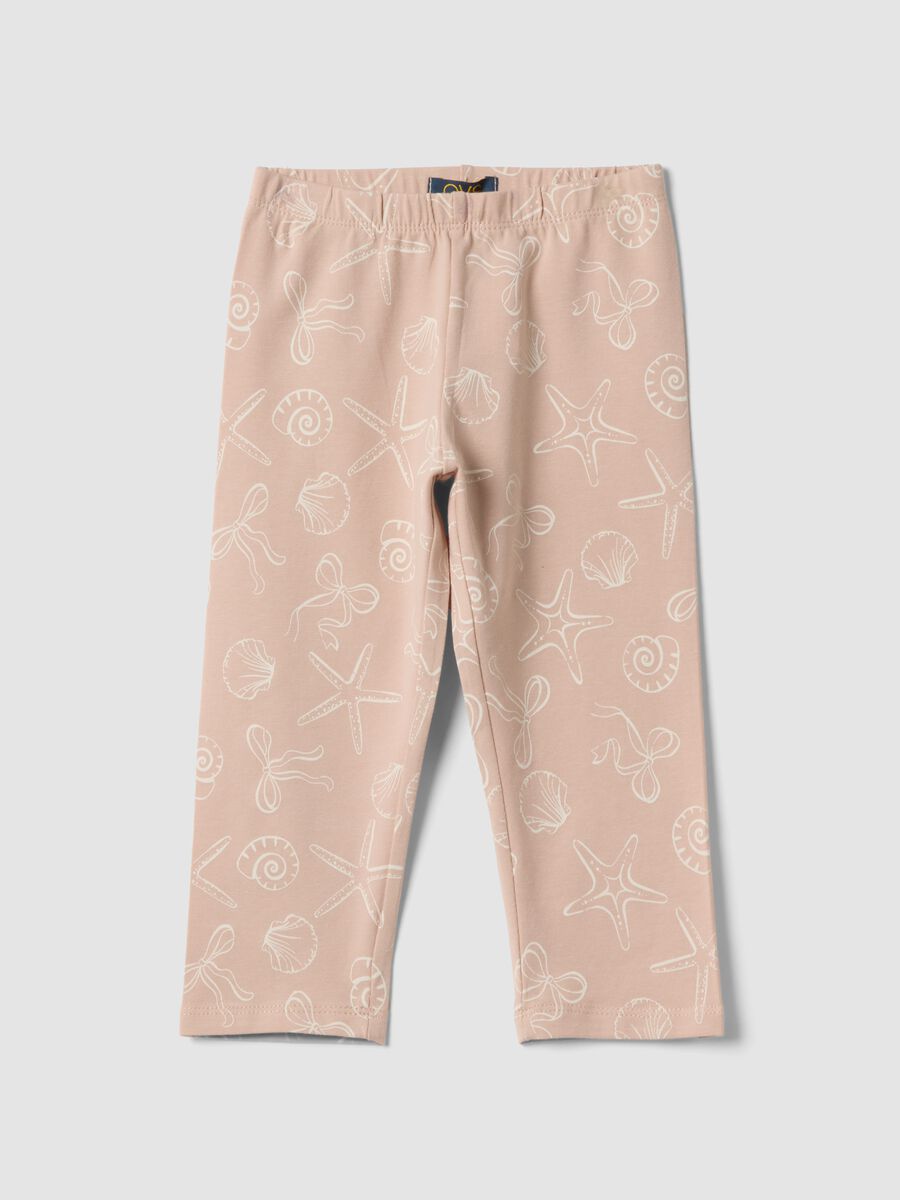 Pink organic cotton leggings with seaside print_0