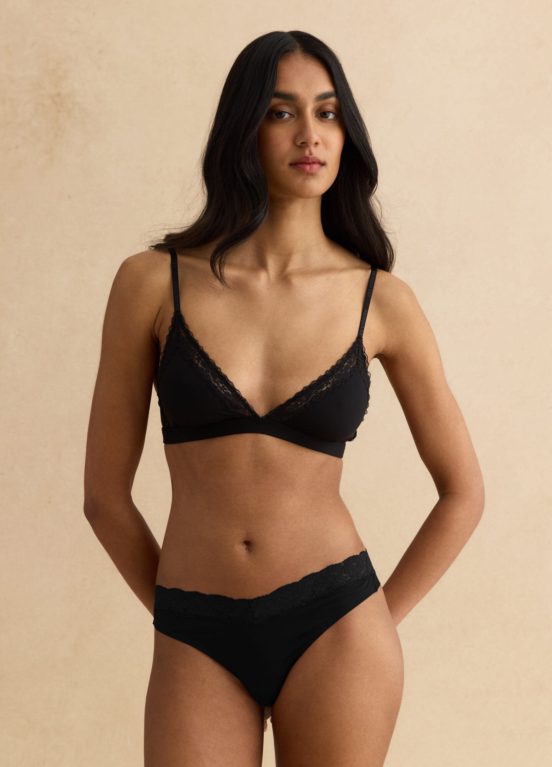 Black Triangle Bra with Lace Details