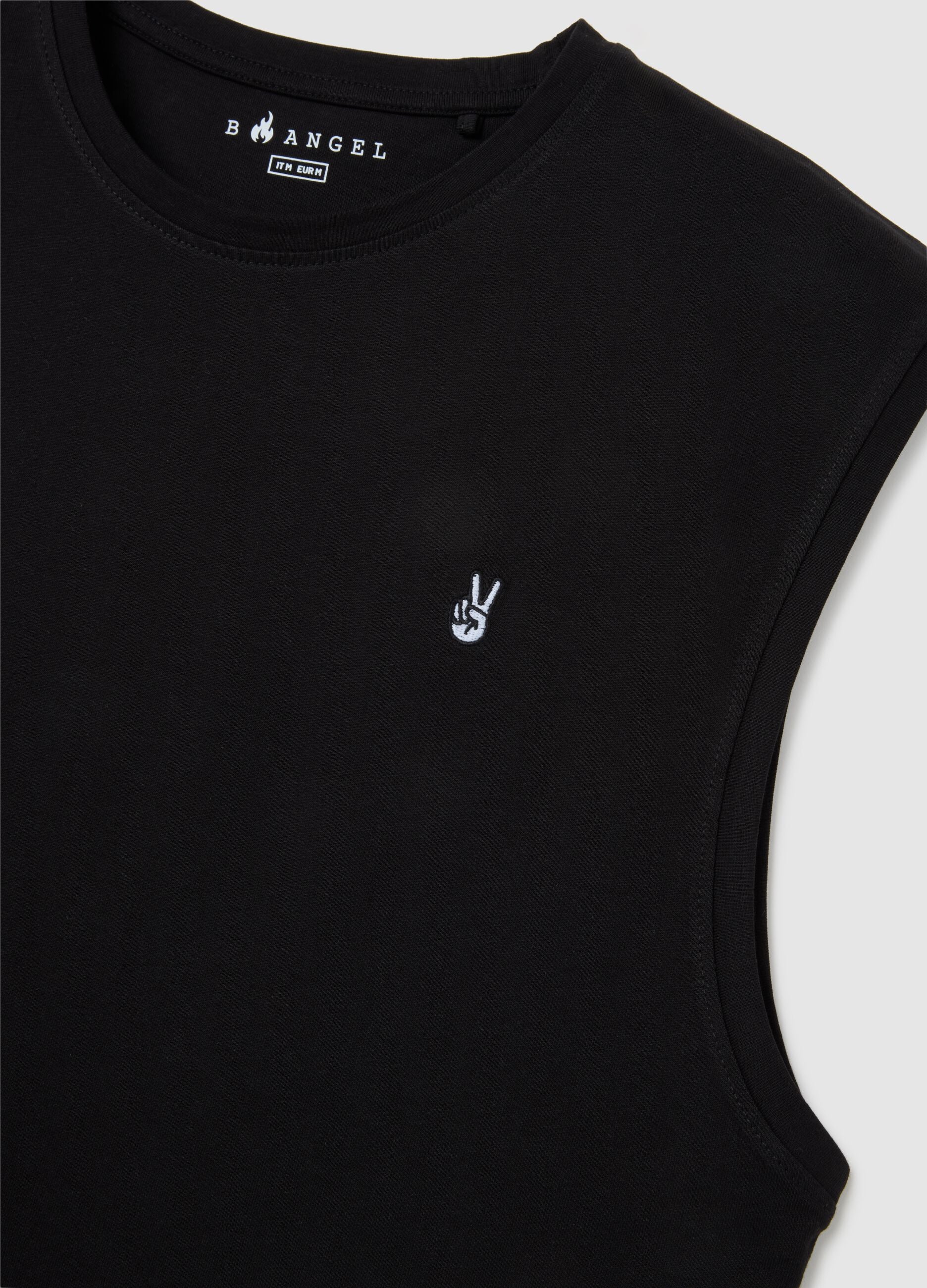 Men&rsquo;s black regular-fit vest top in 100% cotton with embroidery