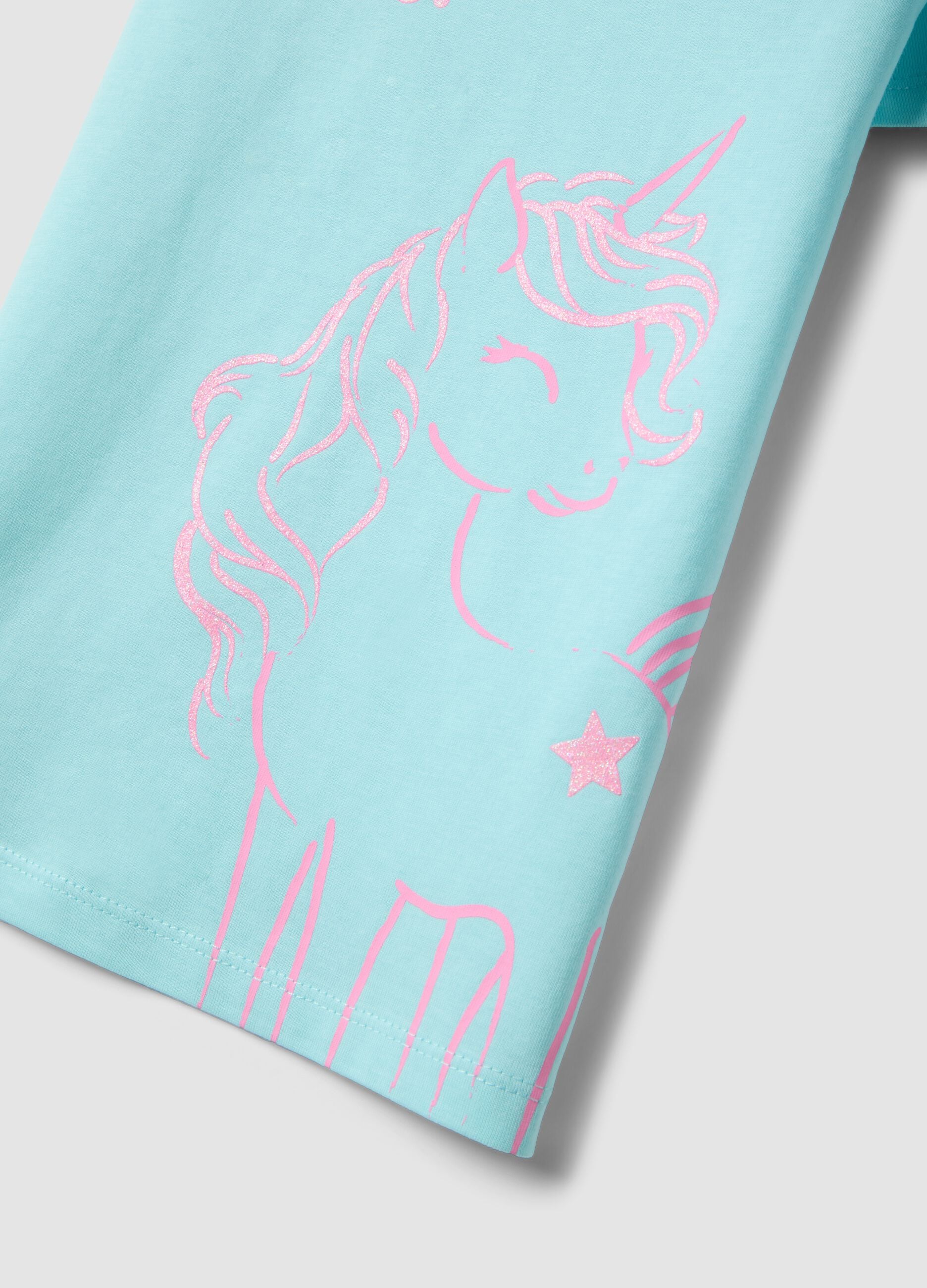 Children's light blue pure cotton t-shirt with unicorn, regular fit
