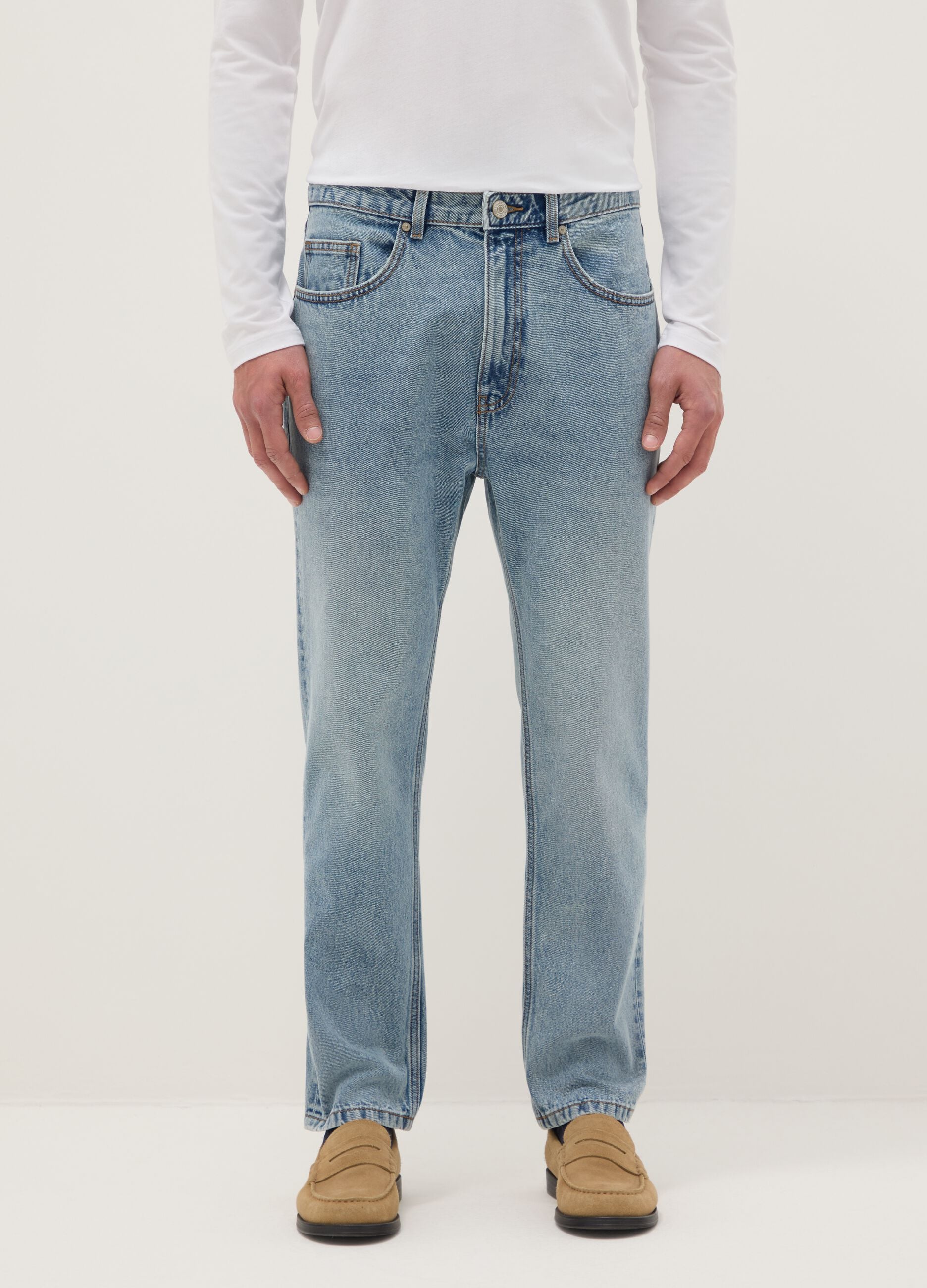 Pure Cotton Denim Blue Carrot Fit Jeans