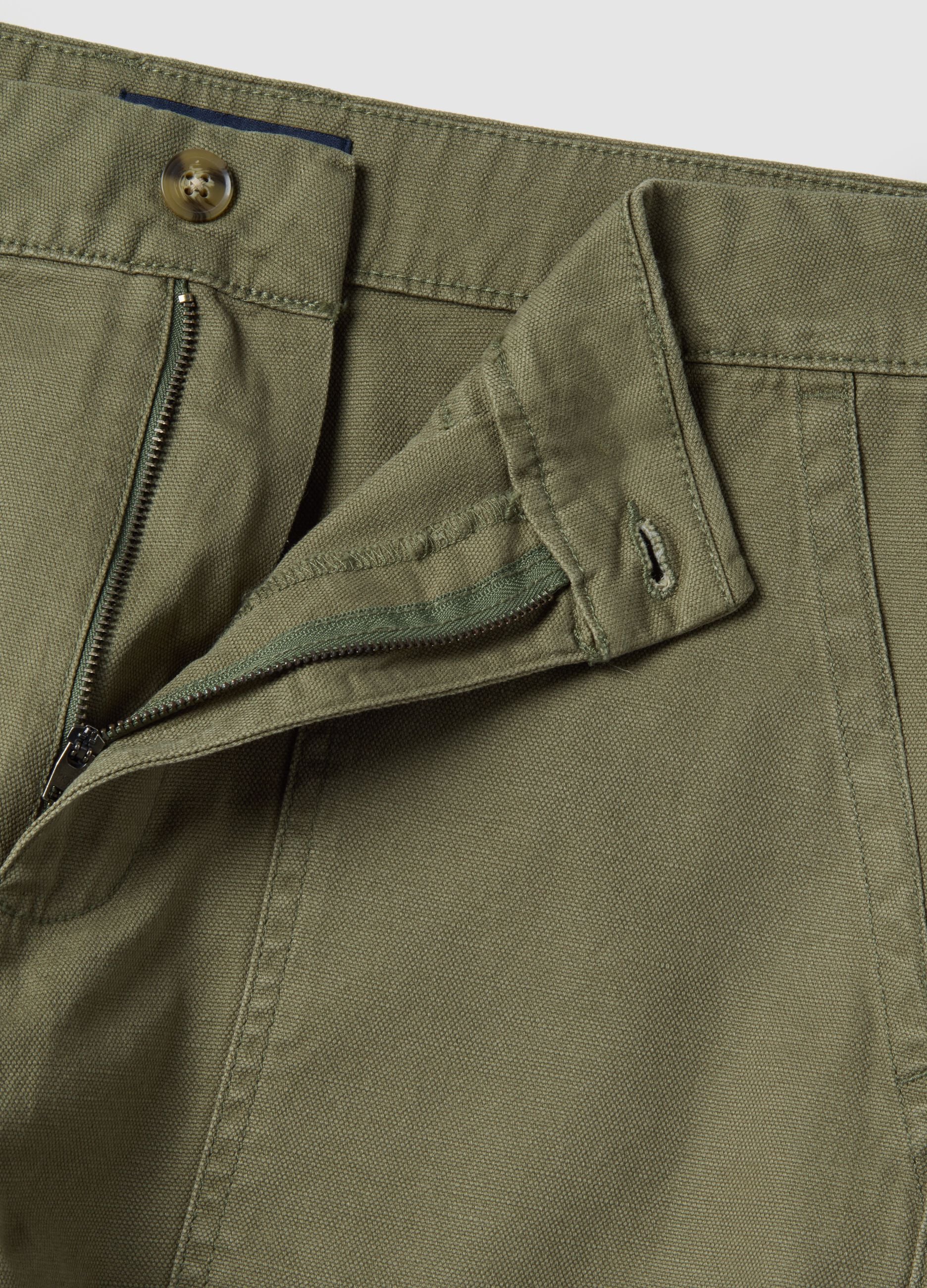 Green Cotton and Linen Trousers Regular Fit