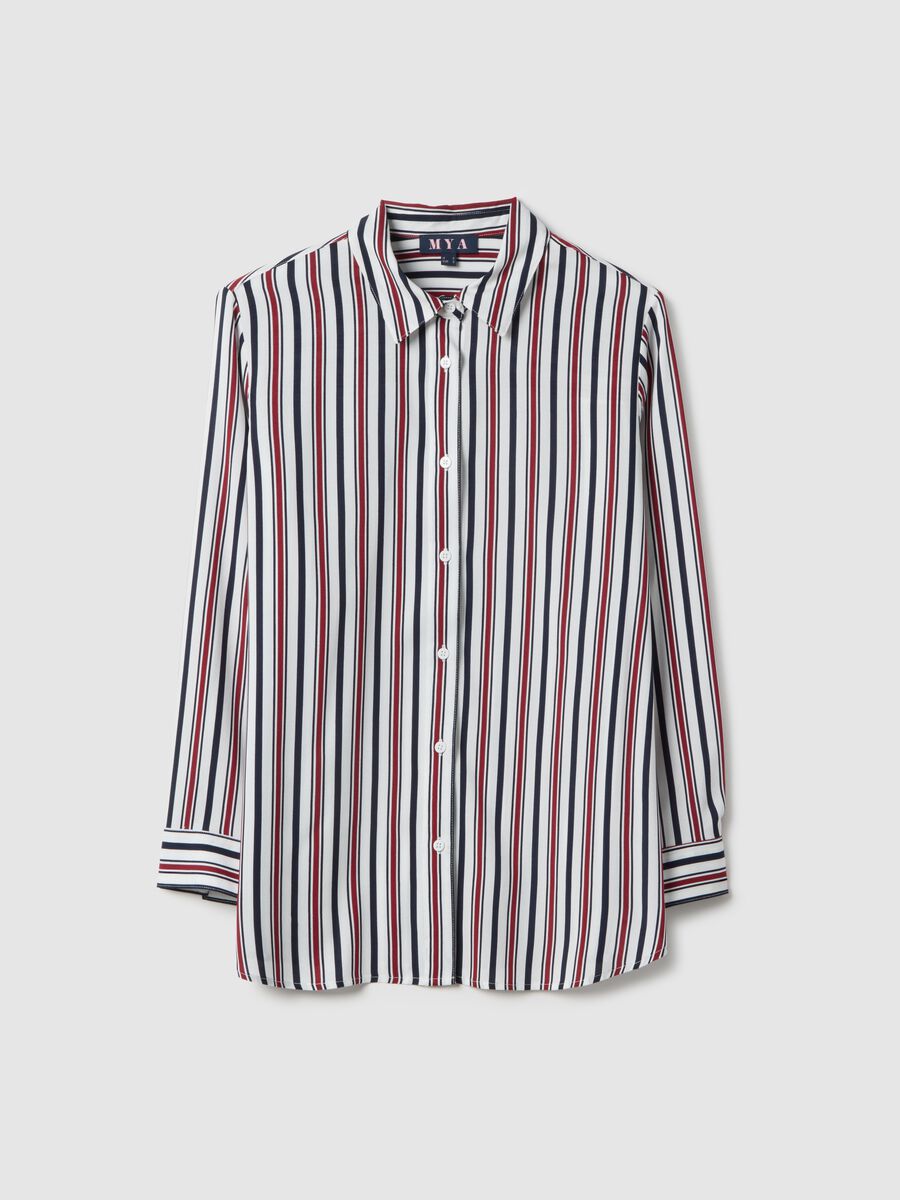 Camicia in pura viscosa a righe multicolor regular fit_4