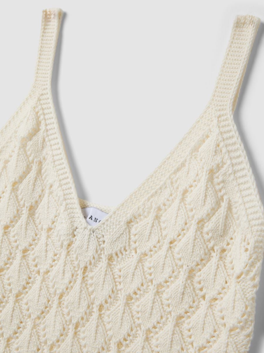 Gilet bianco in crochet di puro cotone regular fit_5