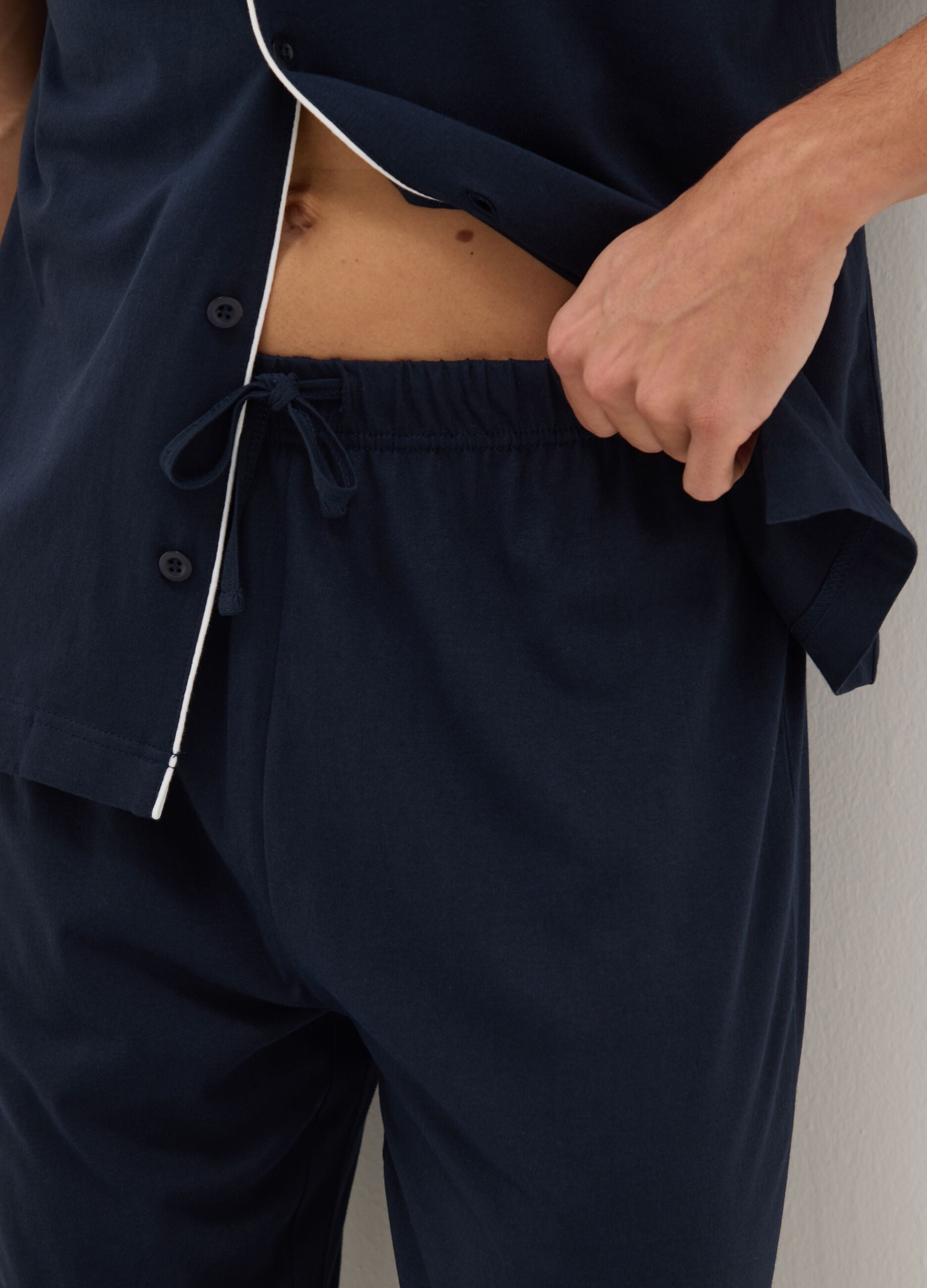 Blue pure cotton jersey pyjamas, regular fit