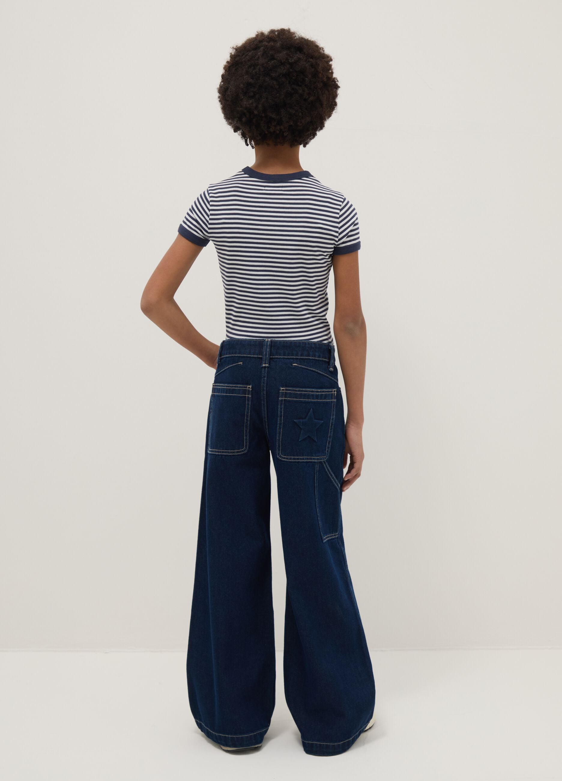 Girls' blue denim wide leg jeans in pure cotton