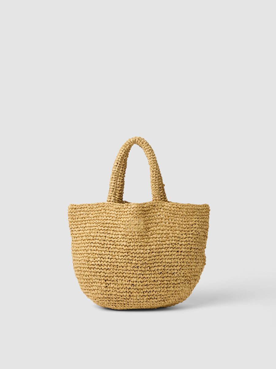 Borsa mare beige in puro tessuto carta intrecciato_1