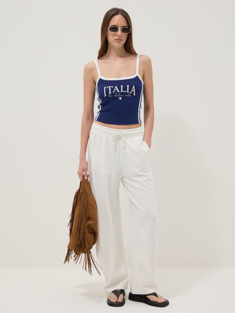 Blue stretch cotton tank top with Italia print, regular fit_2