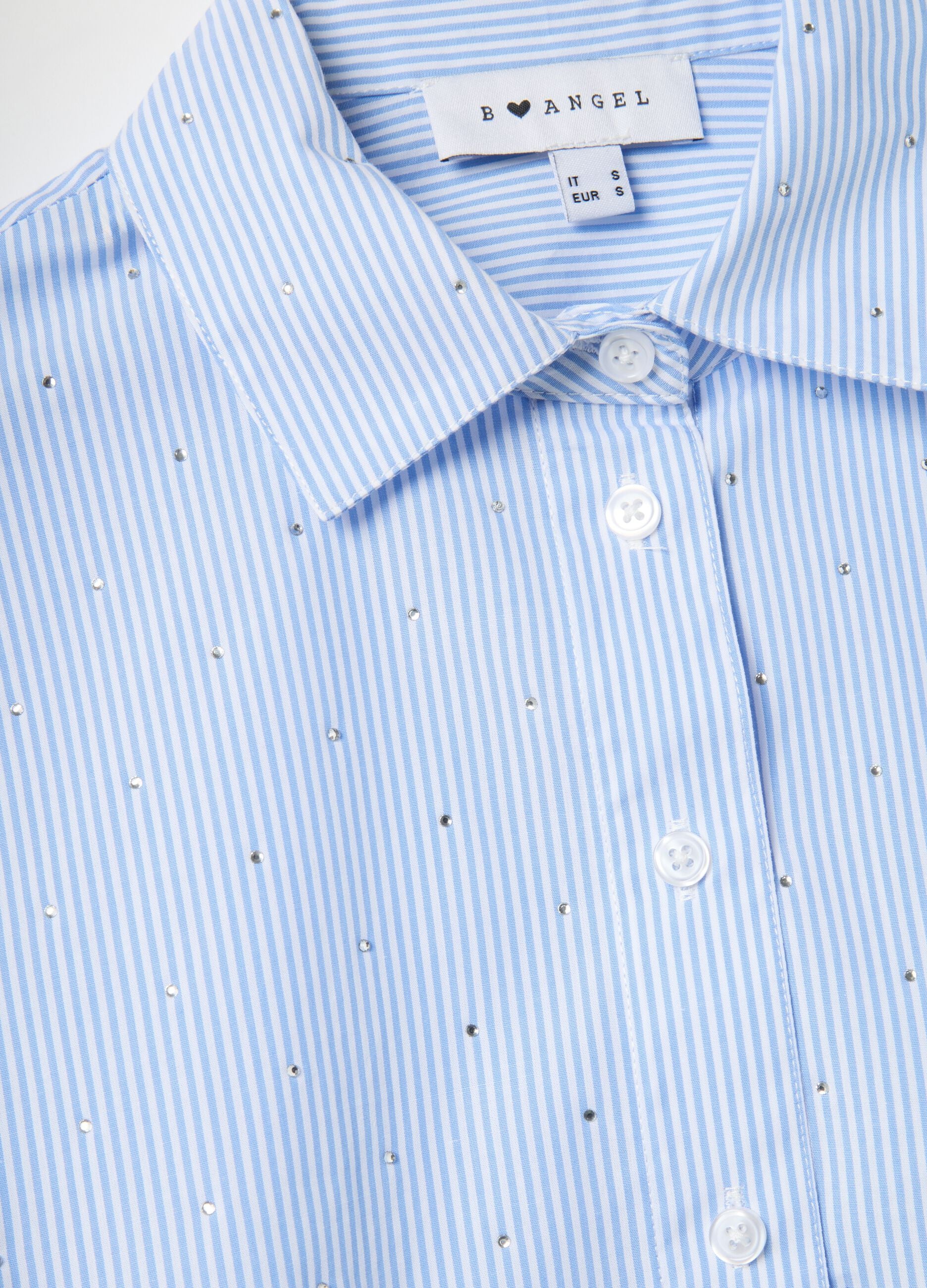 Multicoloured stripe shirt in pure cotton regular fit with rhinestones
