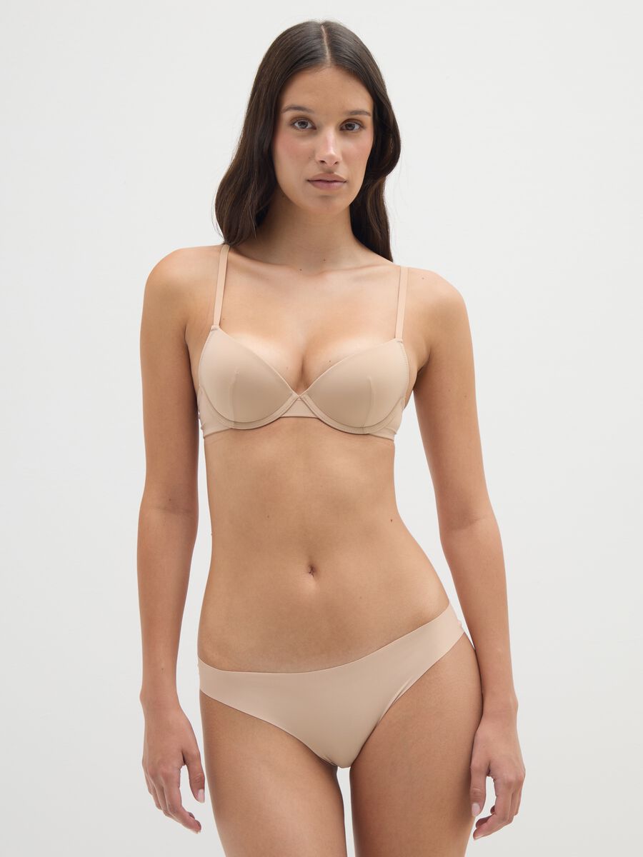Regular fit beige stretch blend briefs_0